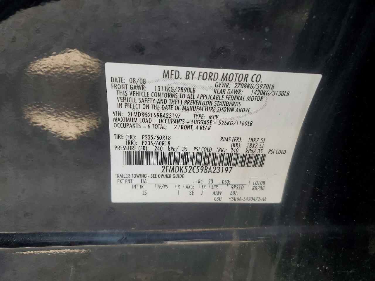 2009 Ford Flex Sel Black vin: 2FMDK52C59BA23197