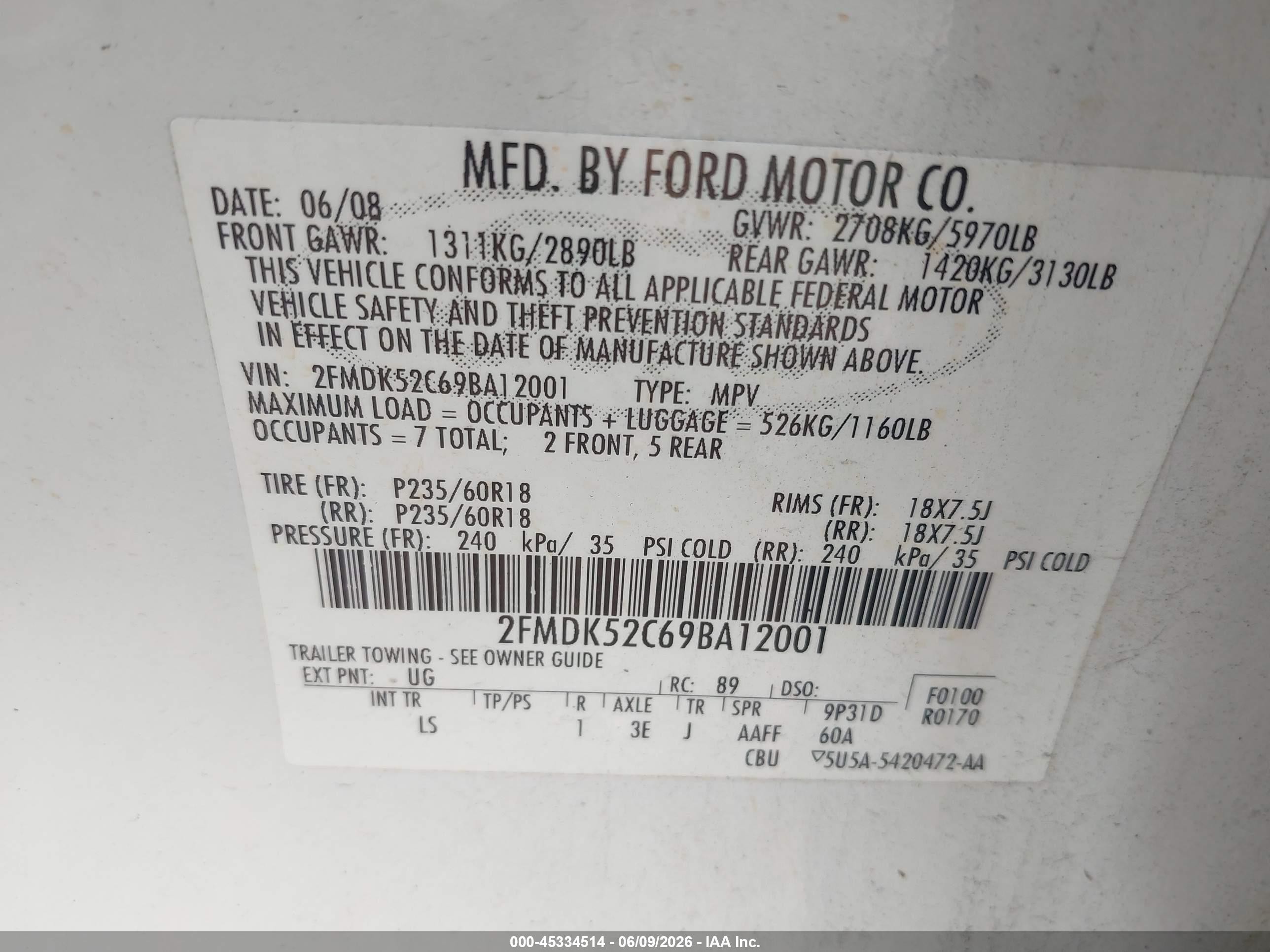 2009 Ford Flex Sel White vin: 2FMDK52C69BA12001