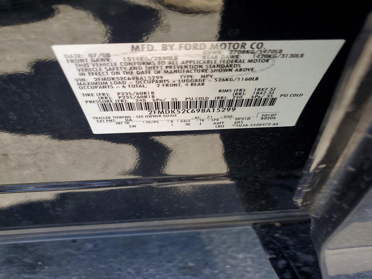 2009 Ford Flex Sel Black vin: 2FMDK52C69BA15299