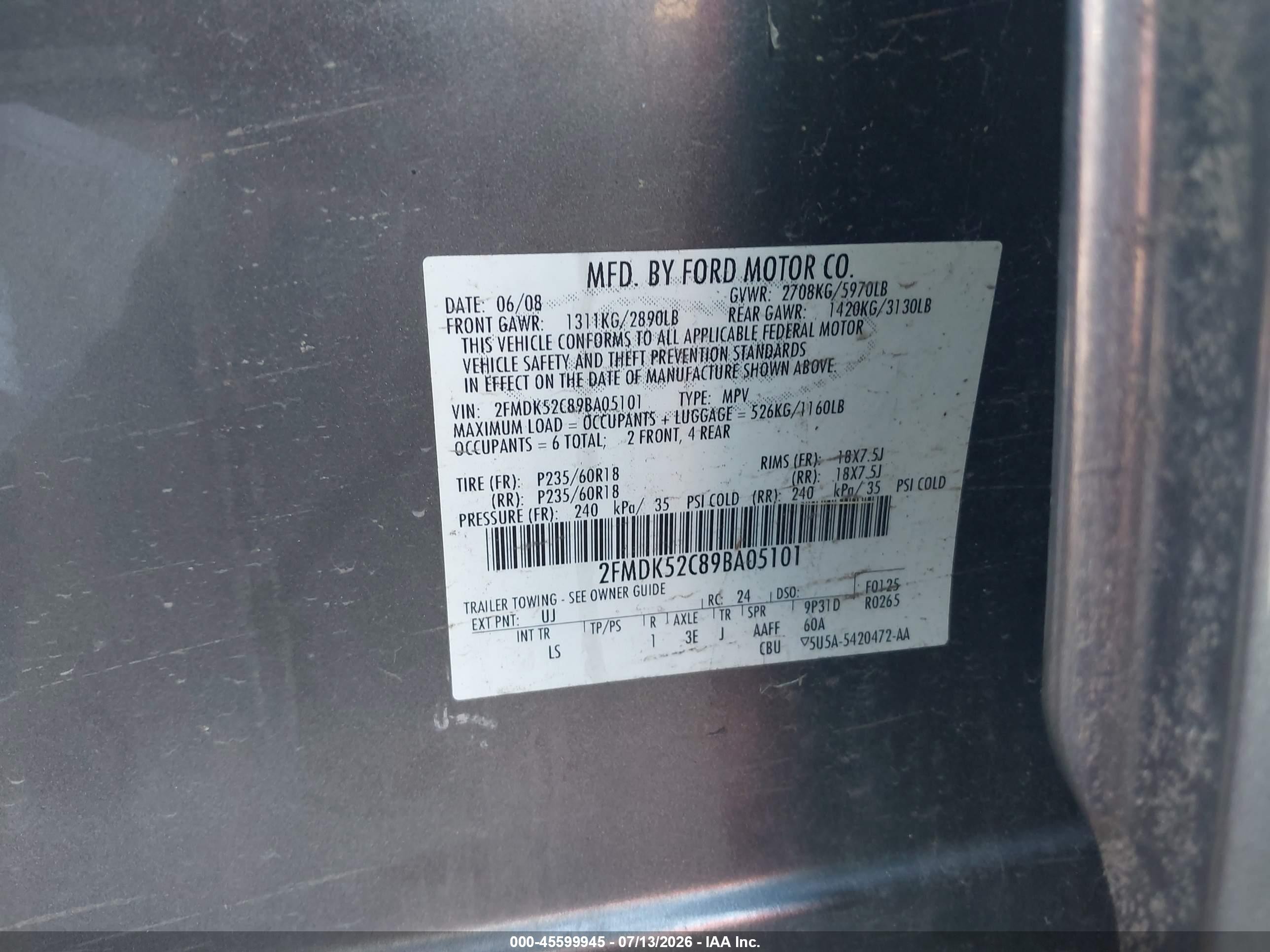 2009 Ford Flex Sel Gray vin: 2FMDK52C89BA05101