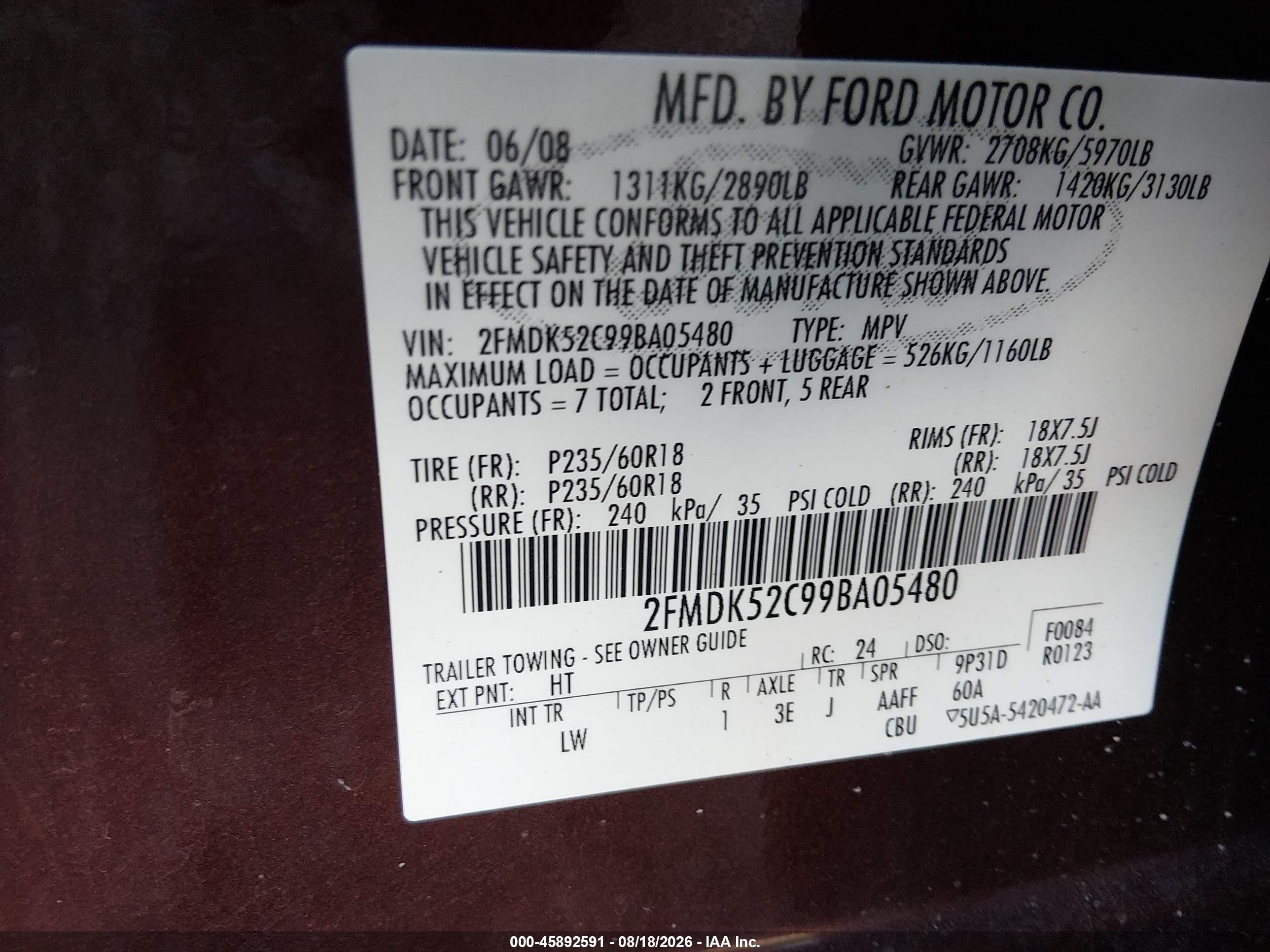 2009 Ford Flex Sel Темно-бордовый vin: 2FMDK52C99BA05480