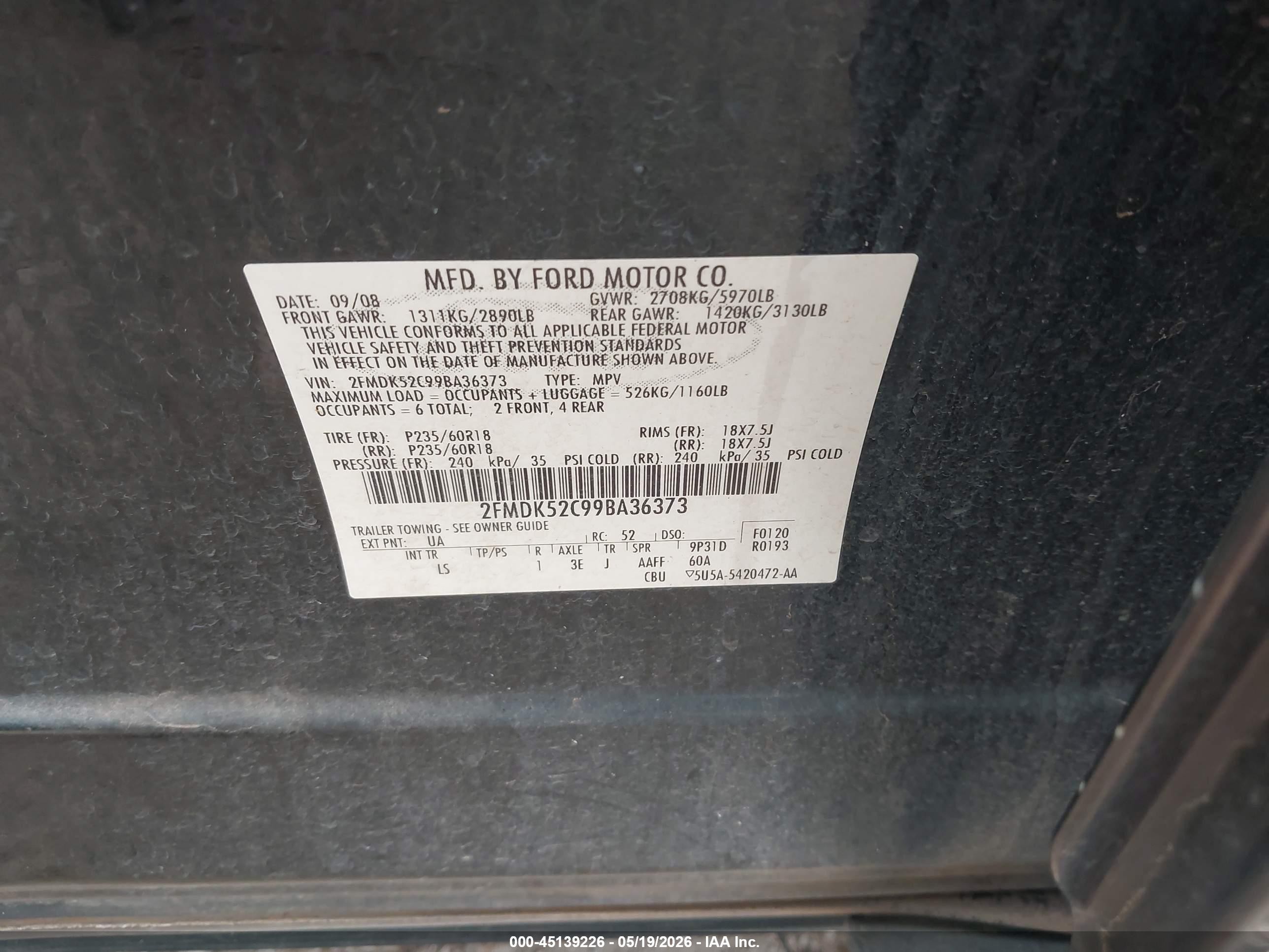2009 Ford Flex Sel Черный vin: 2FMDK52C99BA36373
