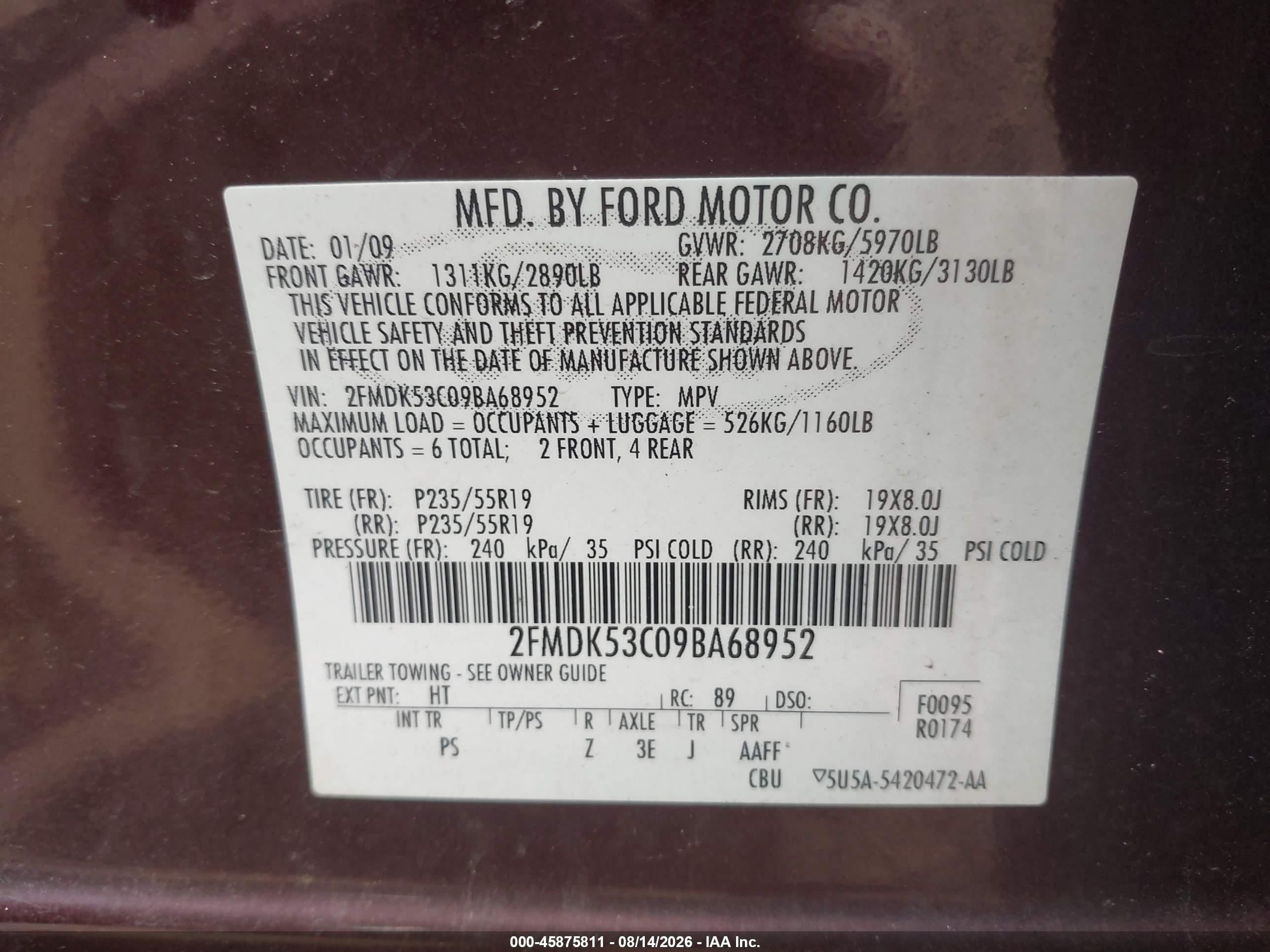 2009 Ford Flex Limited Maroon vin: 2FMDK53C09BA68952