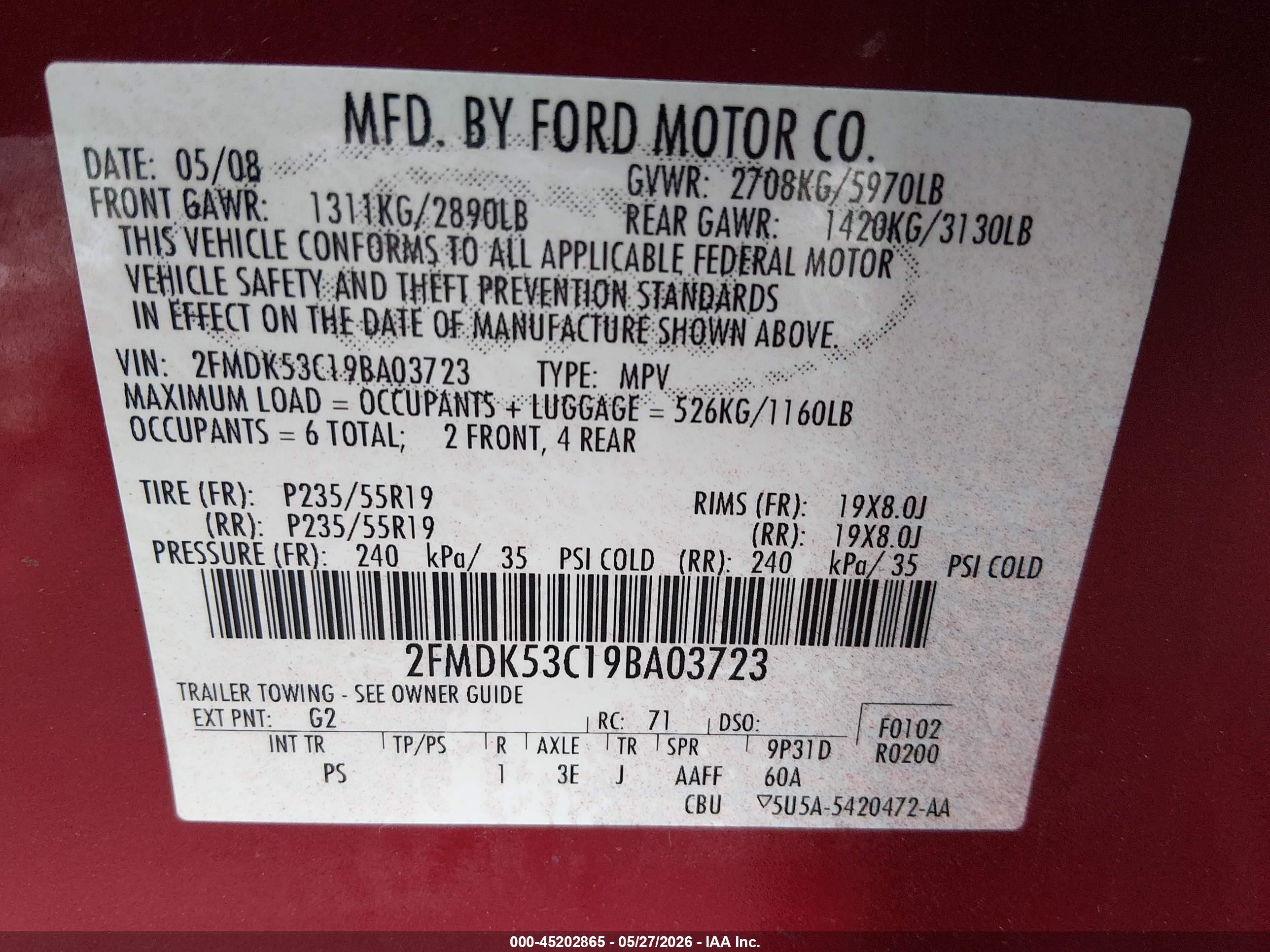 2009 Ford Flex Limited Red vin: 2FMDK53C19BA03723