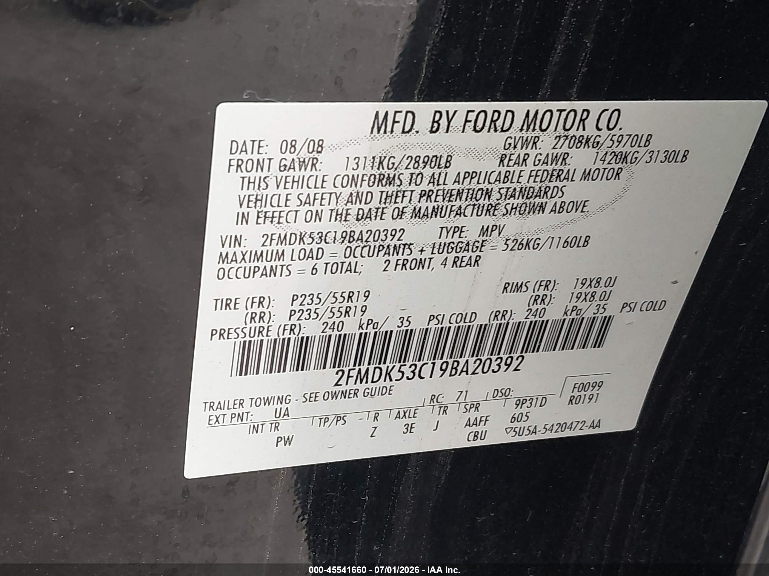 2009 Ford Flex Limited Black vin: 2FMDK53C19BA20392