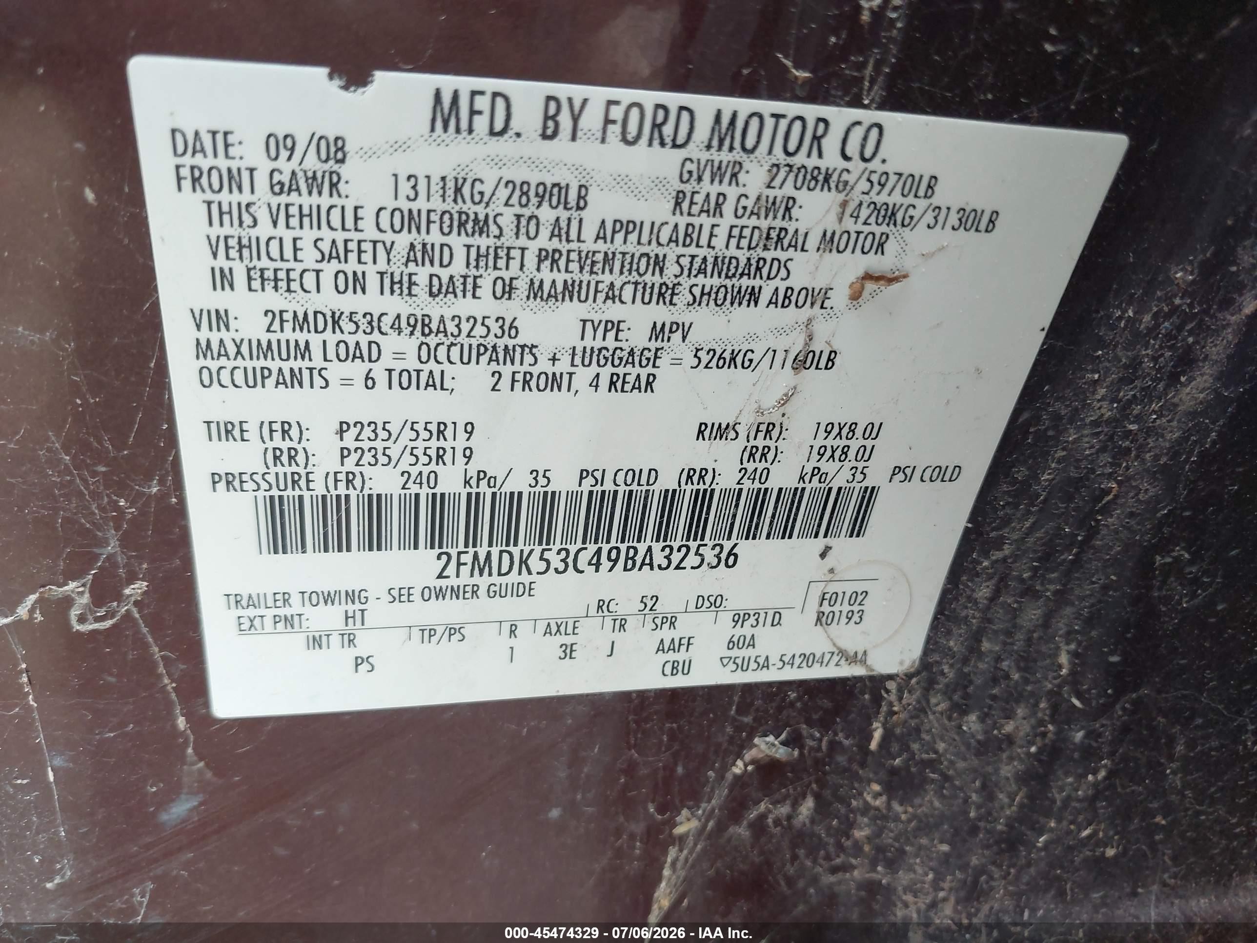 2009 Ford Flex Limited Burgundy vin: 2FMDK53C49BA32536