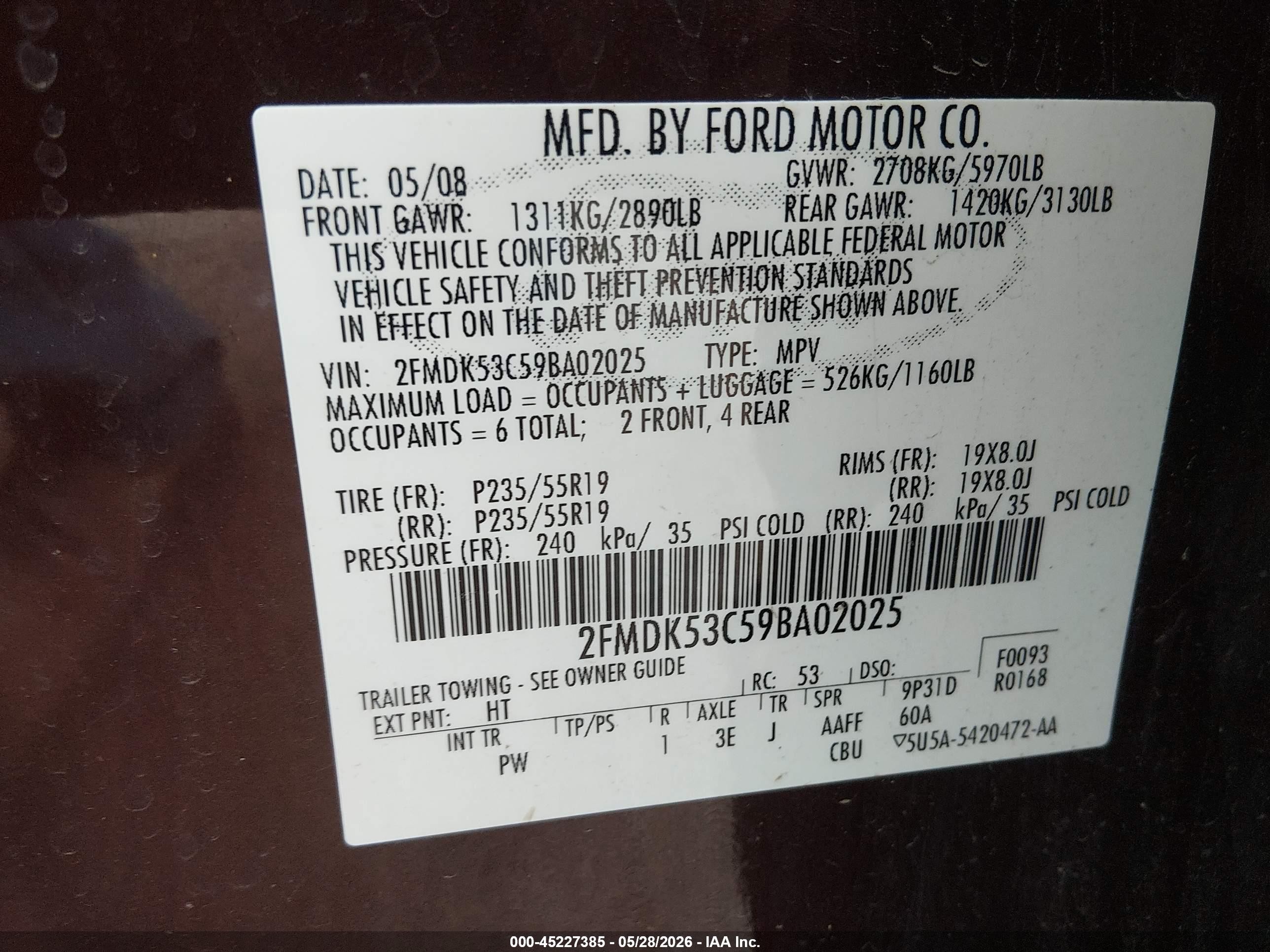 2009 Ford Flex Limited Maroon vin: 2FMDK53C59BA02025
