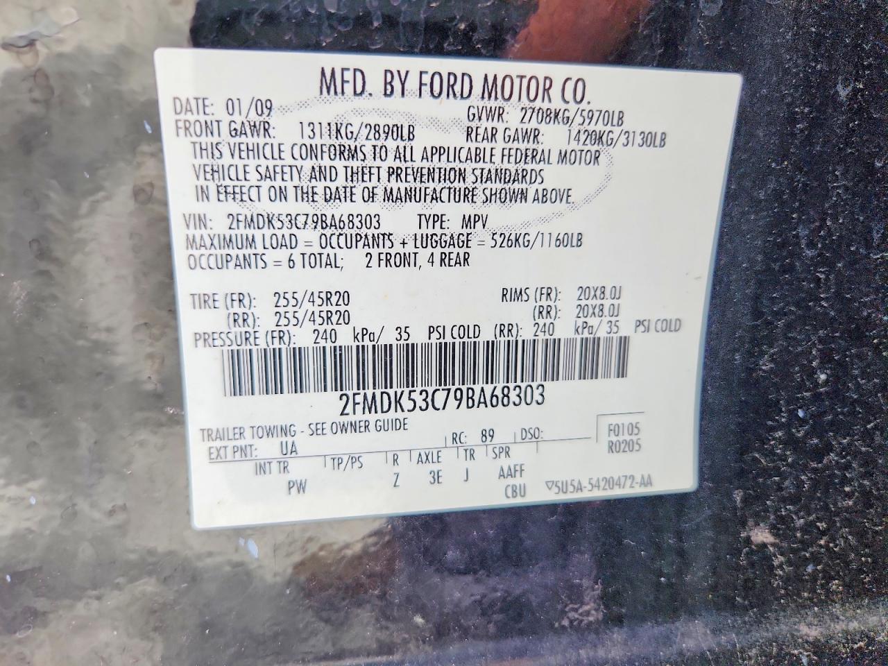 2009 Ford Flex Limited Black vin: 2FMDK53C79BA68303