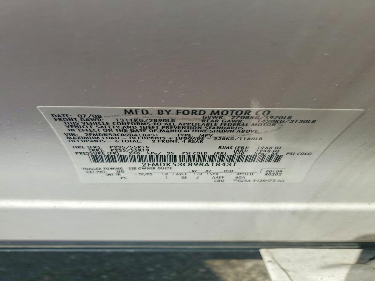2009 Ford Flex Limited Белый vin: 2FMDK53C89BA18431