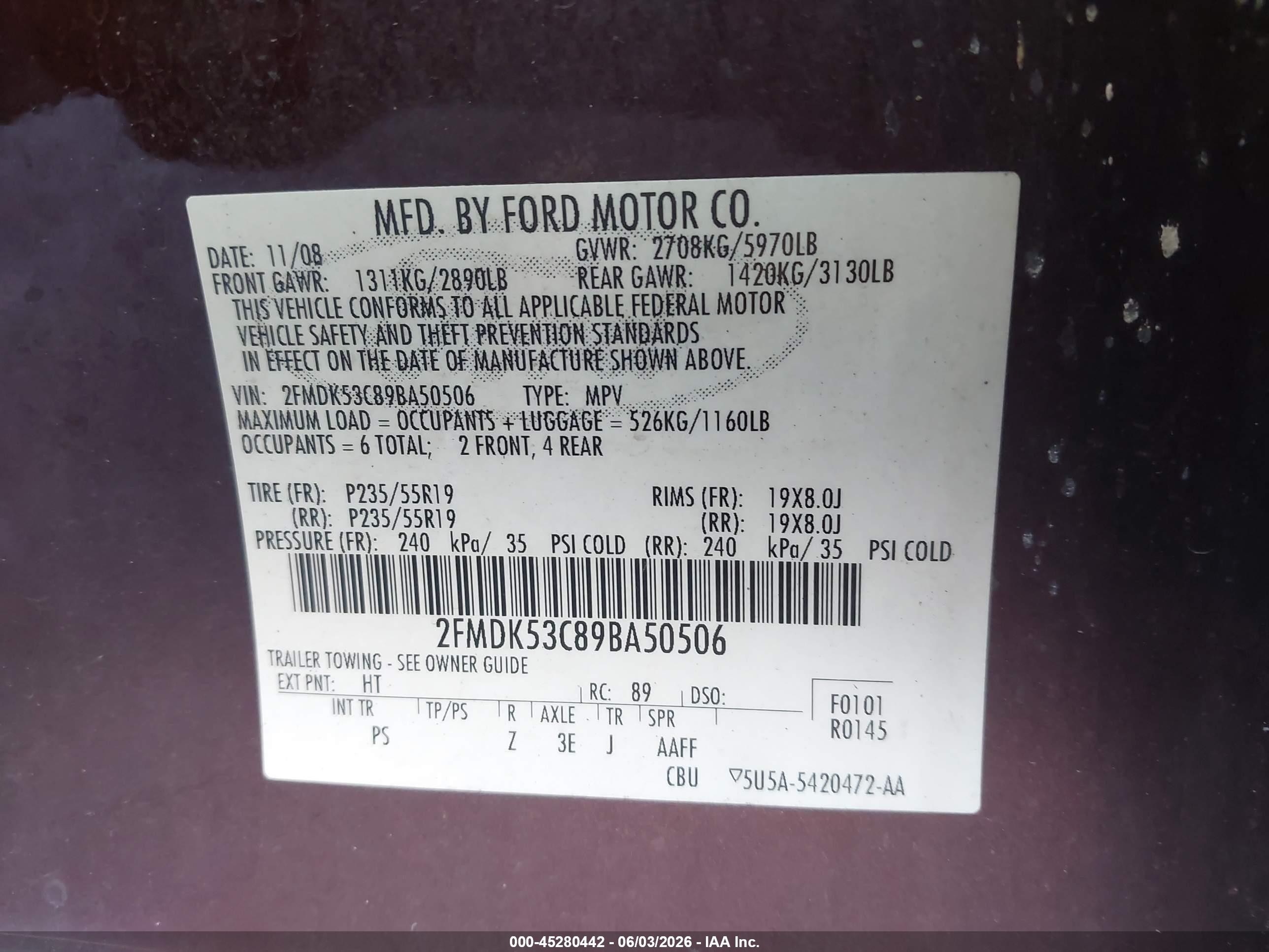 2009 Ford Flex Limited Maroon vin: 2FMDK53C89BA50506
