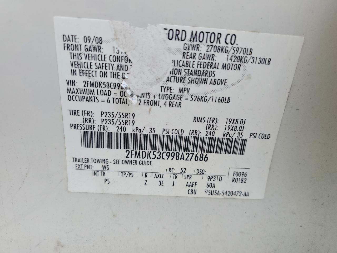 2009 Ford Flex Limited White vin: 2FMDK53C99BA27686