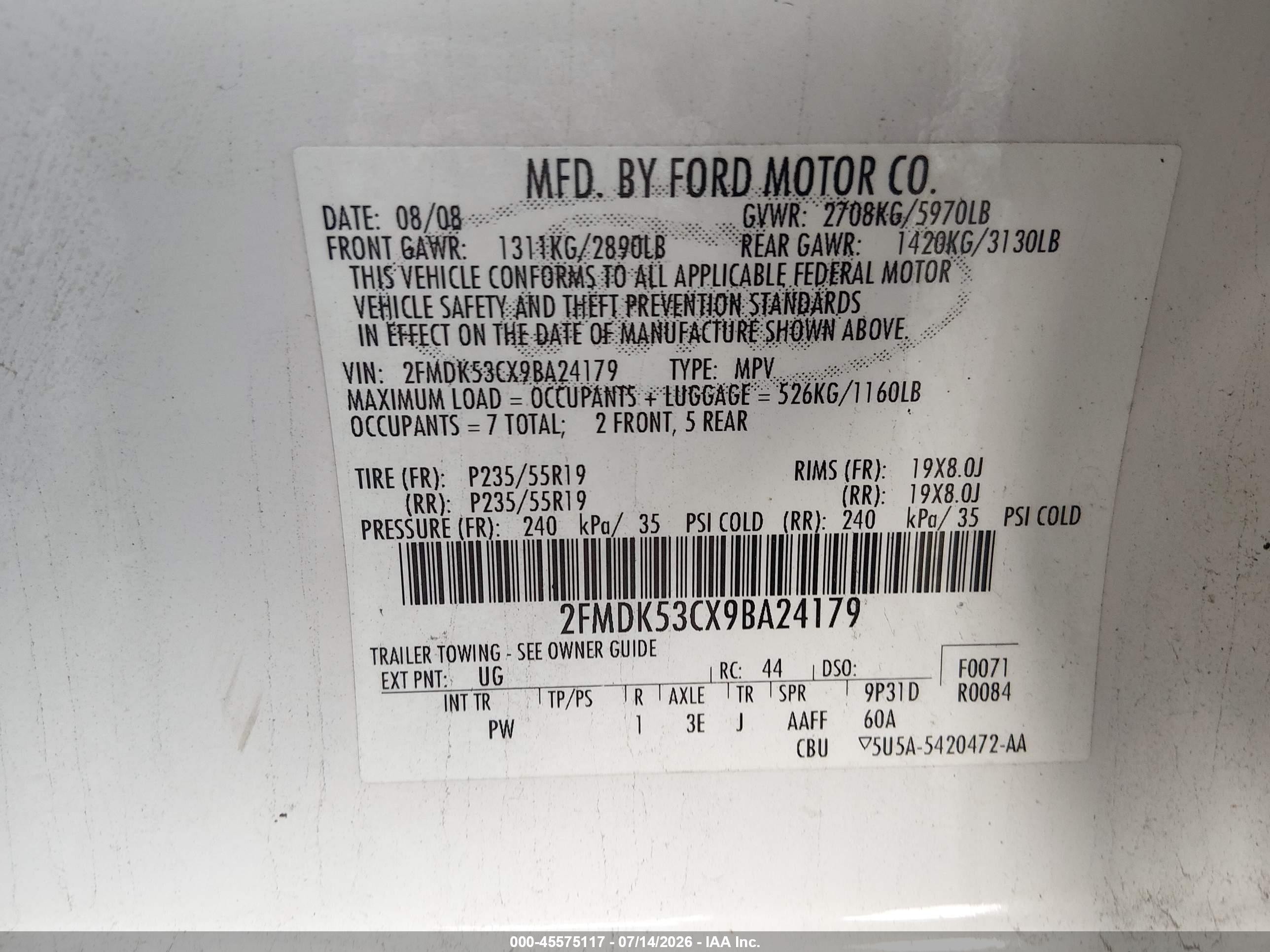 2009 Ford Flex Limited White vin: 2FMDK53CX9BA24179