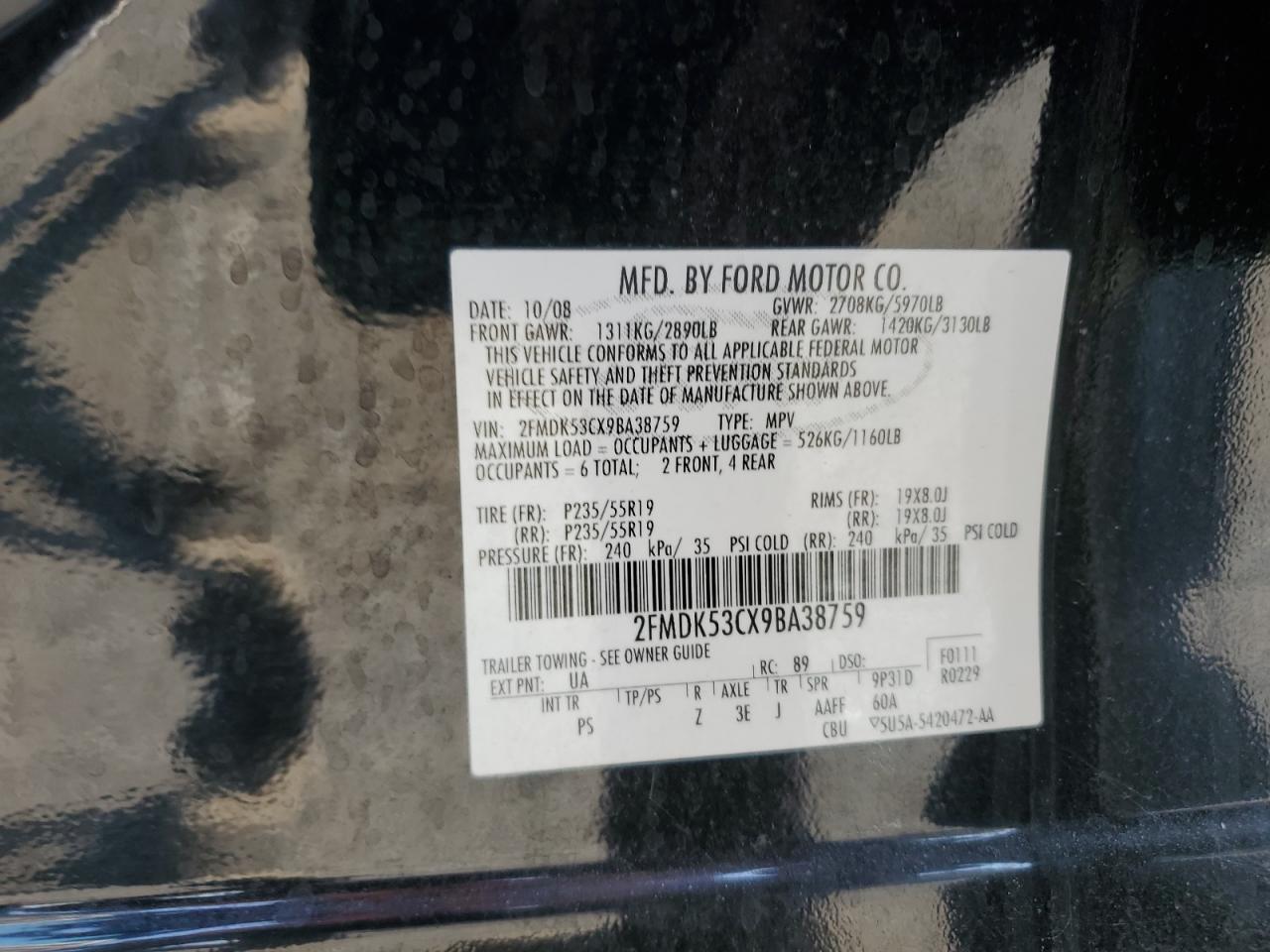 2009 Ford Flex Limited Black vin: 2FMDK53CX9BA38759
