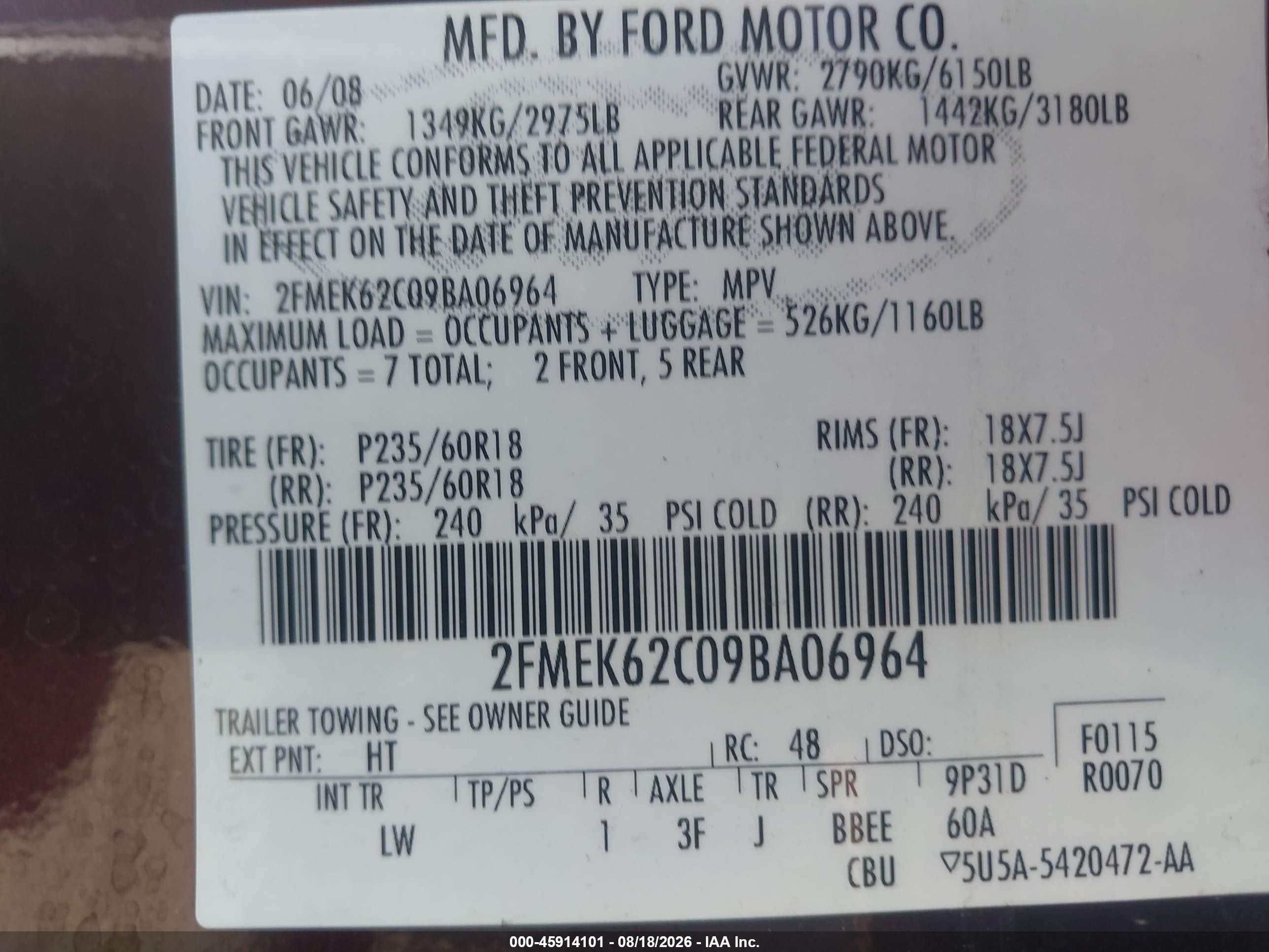 2009 Ford Flex Sel Maroon vin: 2FMEK62C09BA06964