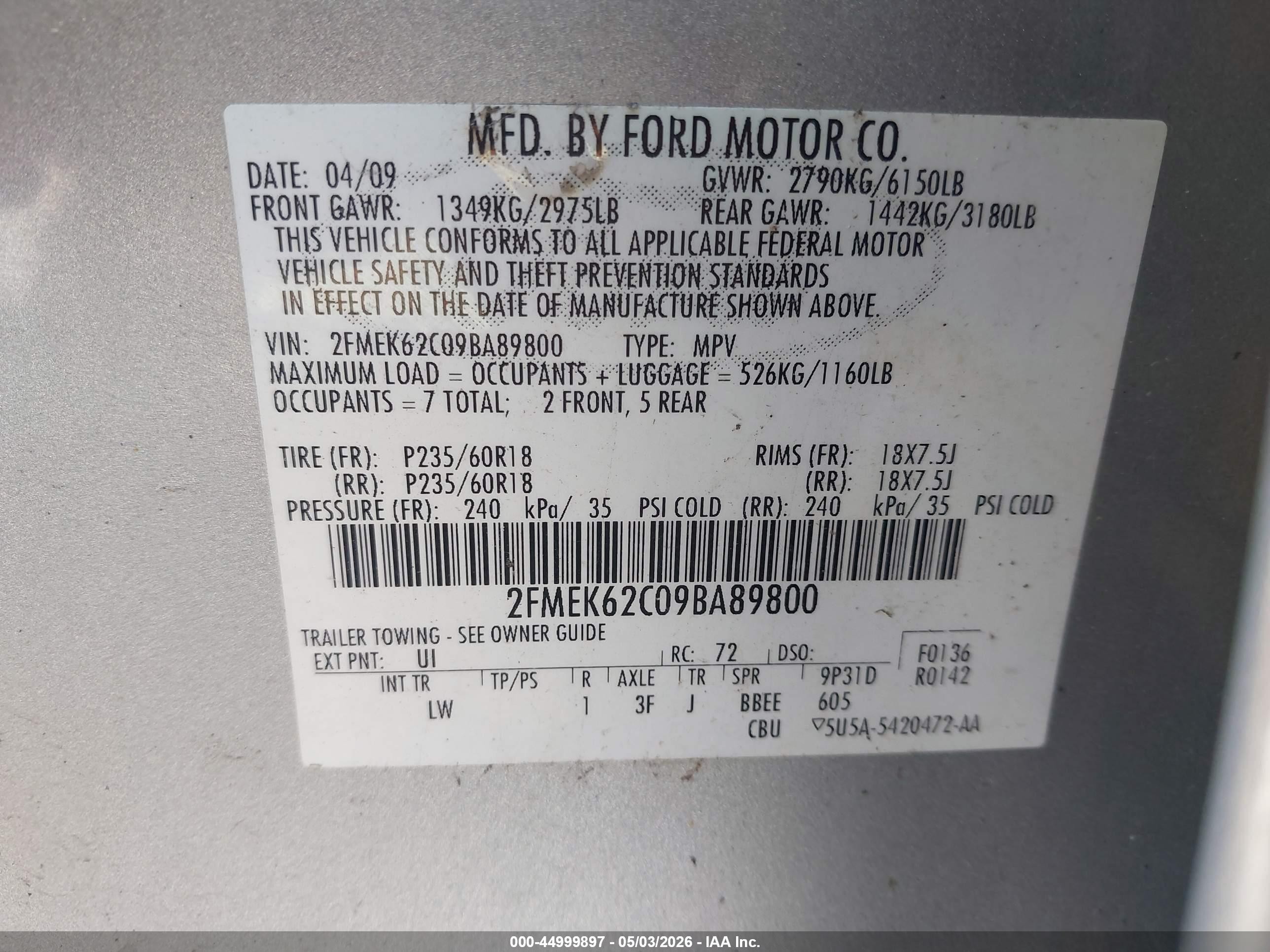 2009 Ford Flex Sel Silver vin: 2FMEK62C09BA89800