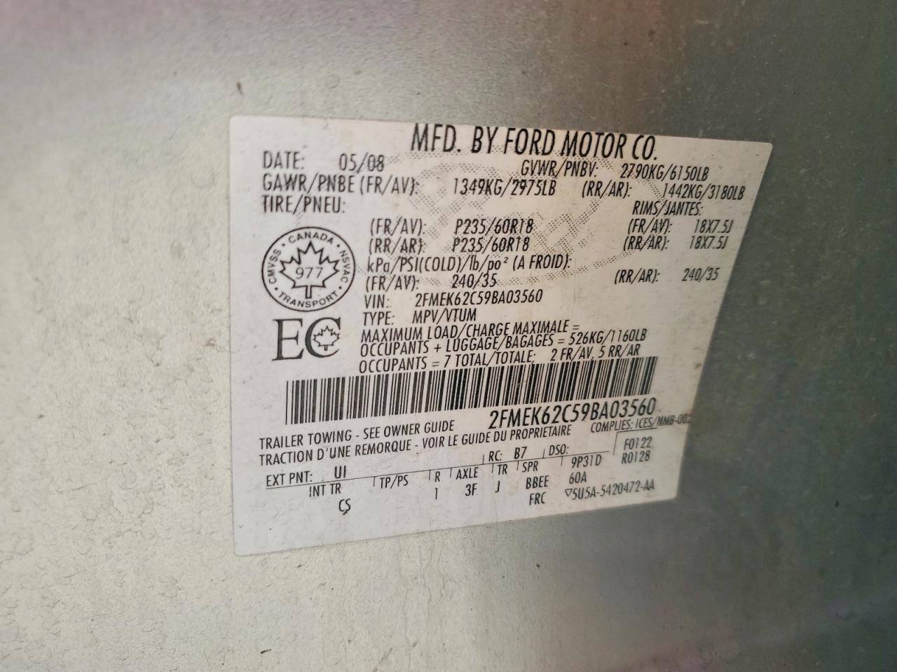 2009 Ford Flex Sel Silver vin: 2FMEK62C59BA03560