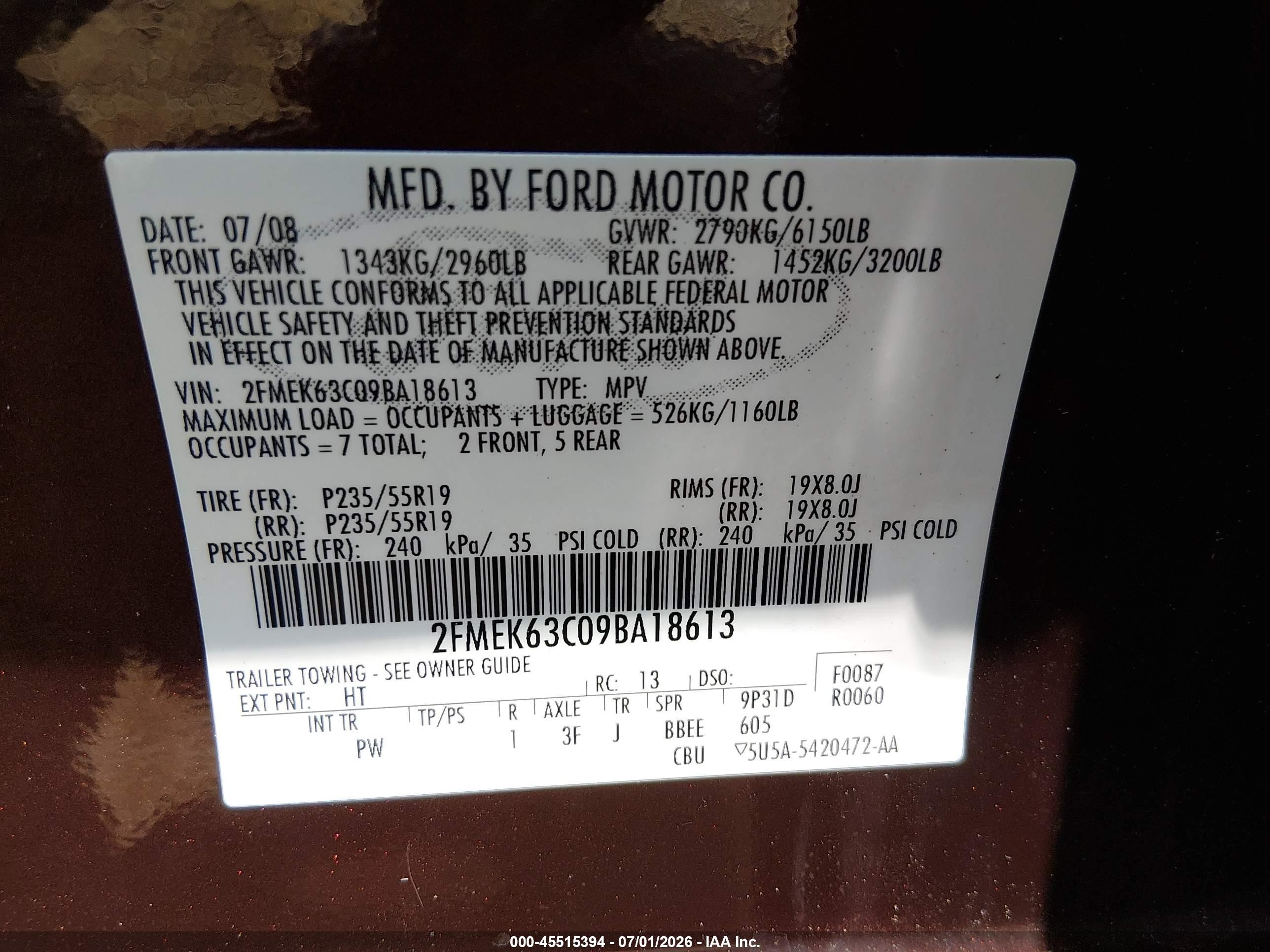 2009 Ford Flex Limited Burgundy vin: 2FMEK63C09BA18613