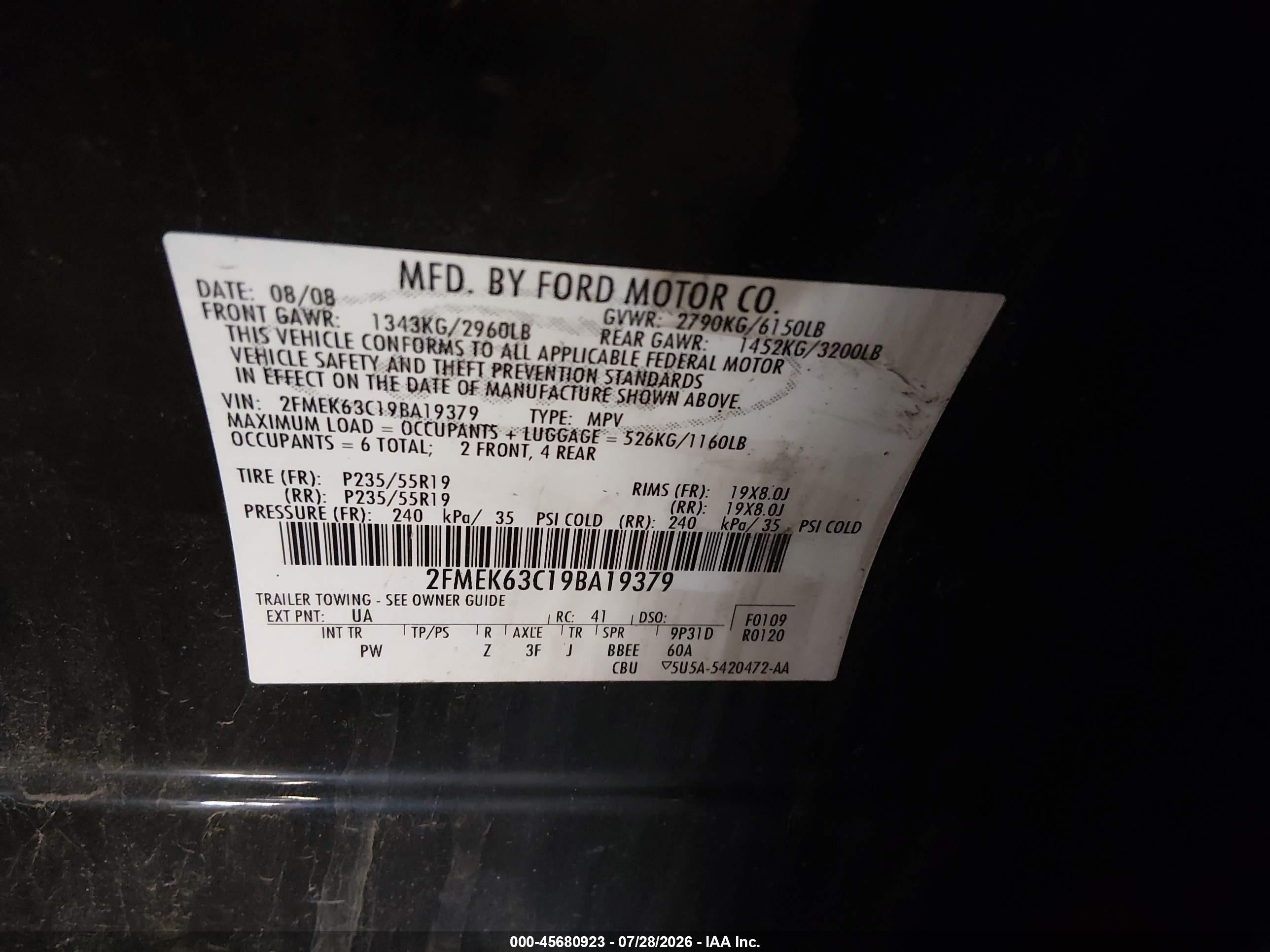 2009 Ford Flex Limited Черный vin: 2FMEK63C19BA19379