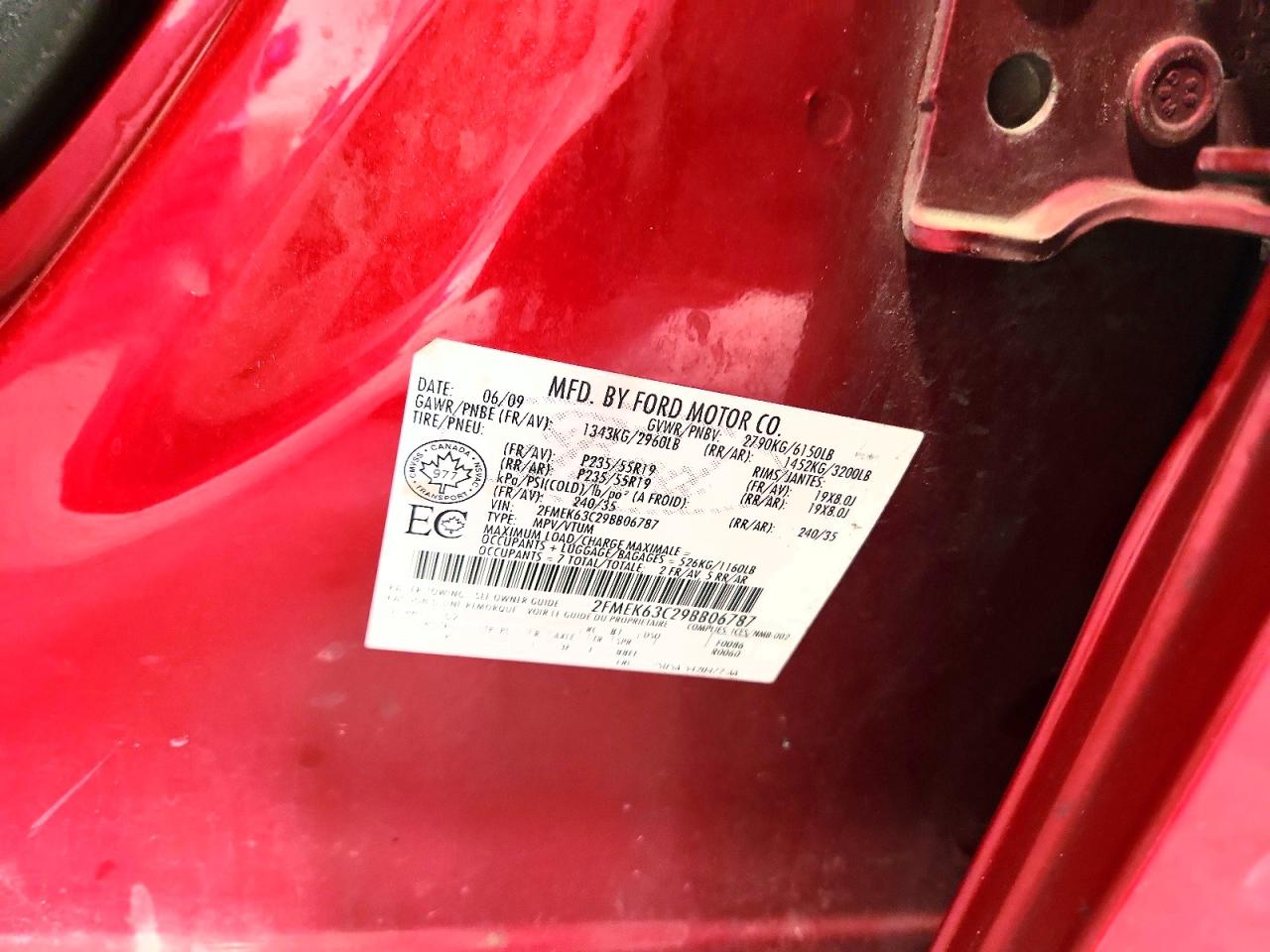 2009 Ford Flex Limited Burgundy vin: 2FMEK63C29BB06787