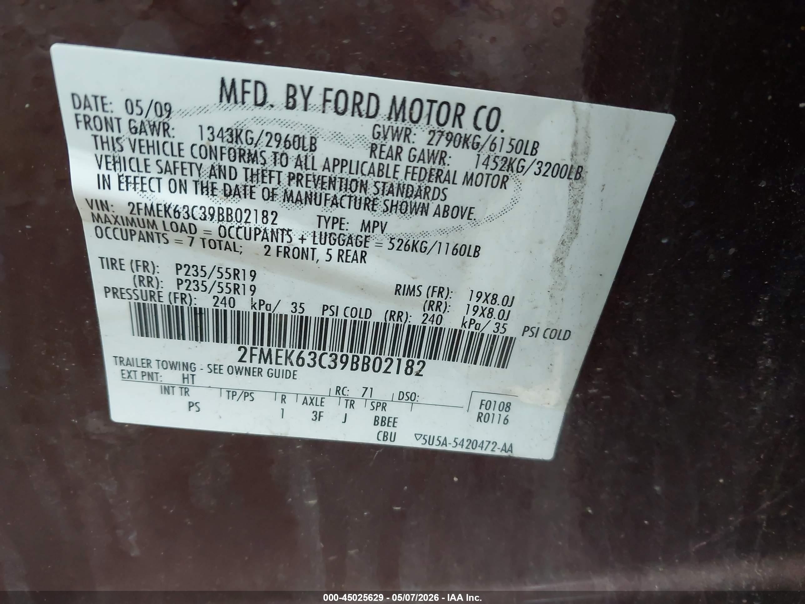 2009 Ford Flex Limited Maroon vin: 2FMEK63C39BB02182
