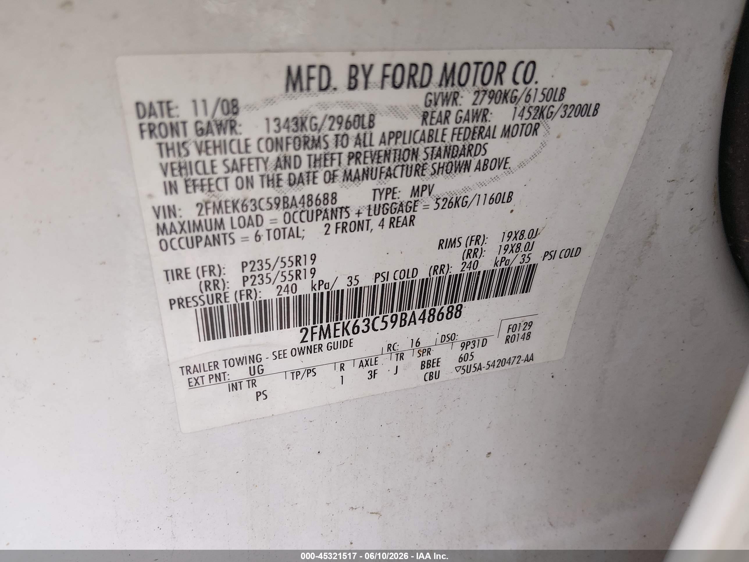 2009 Ford Flex Limited White vin: 2FMEK63C59BA48688