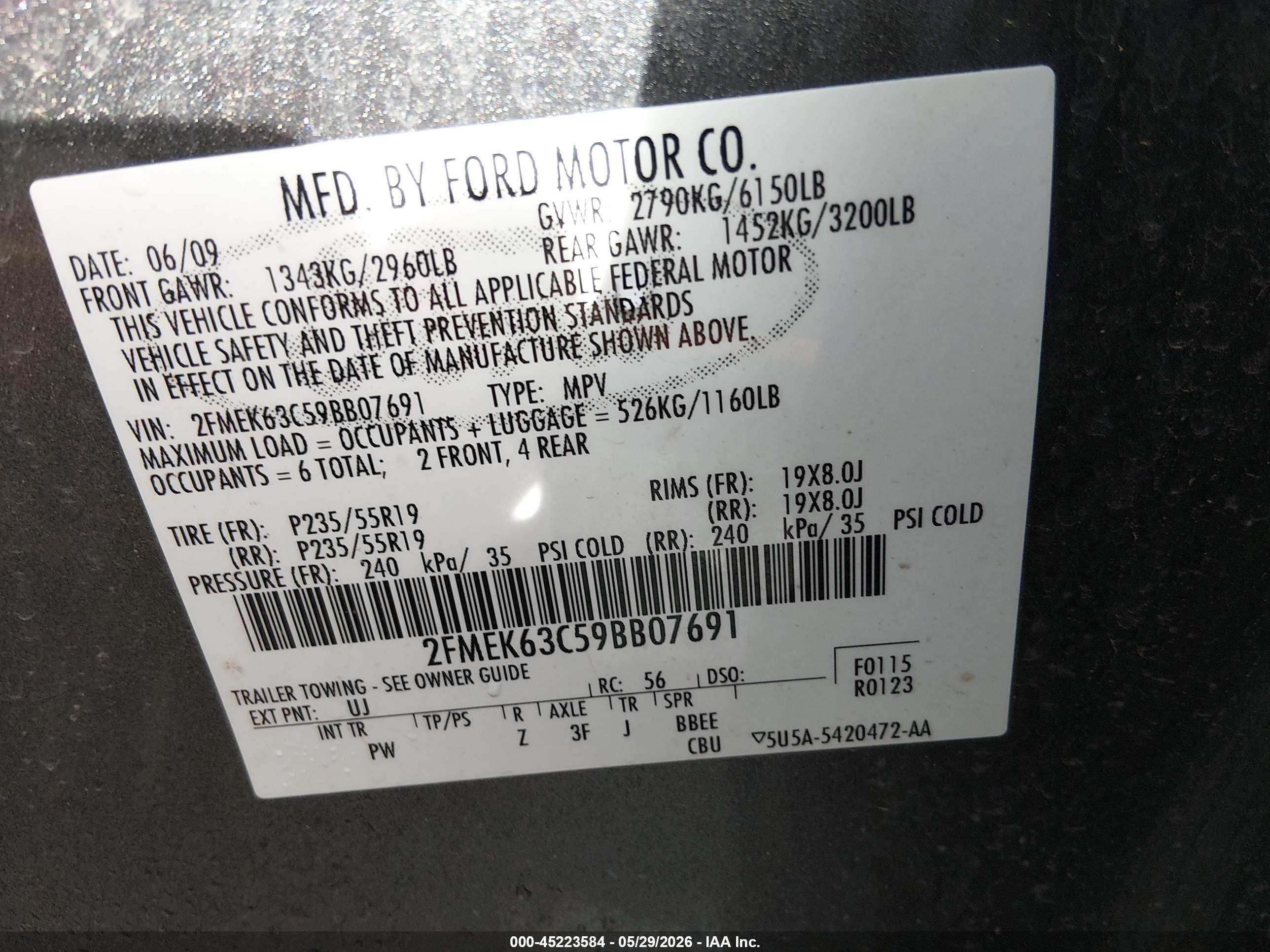 2009 Ford Flex Limited Gray vin: 2FMEK63C59BB07691