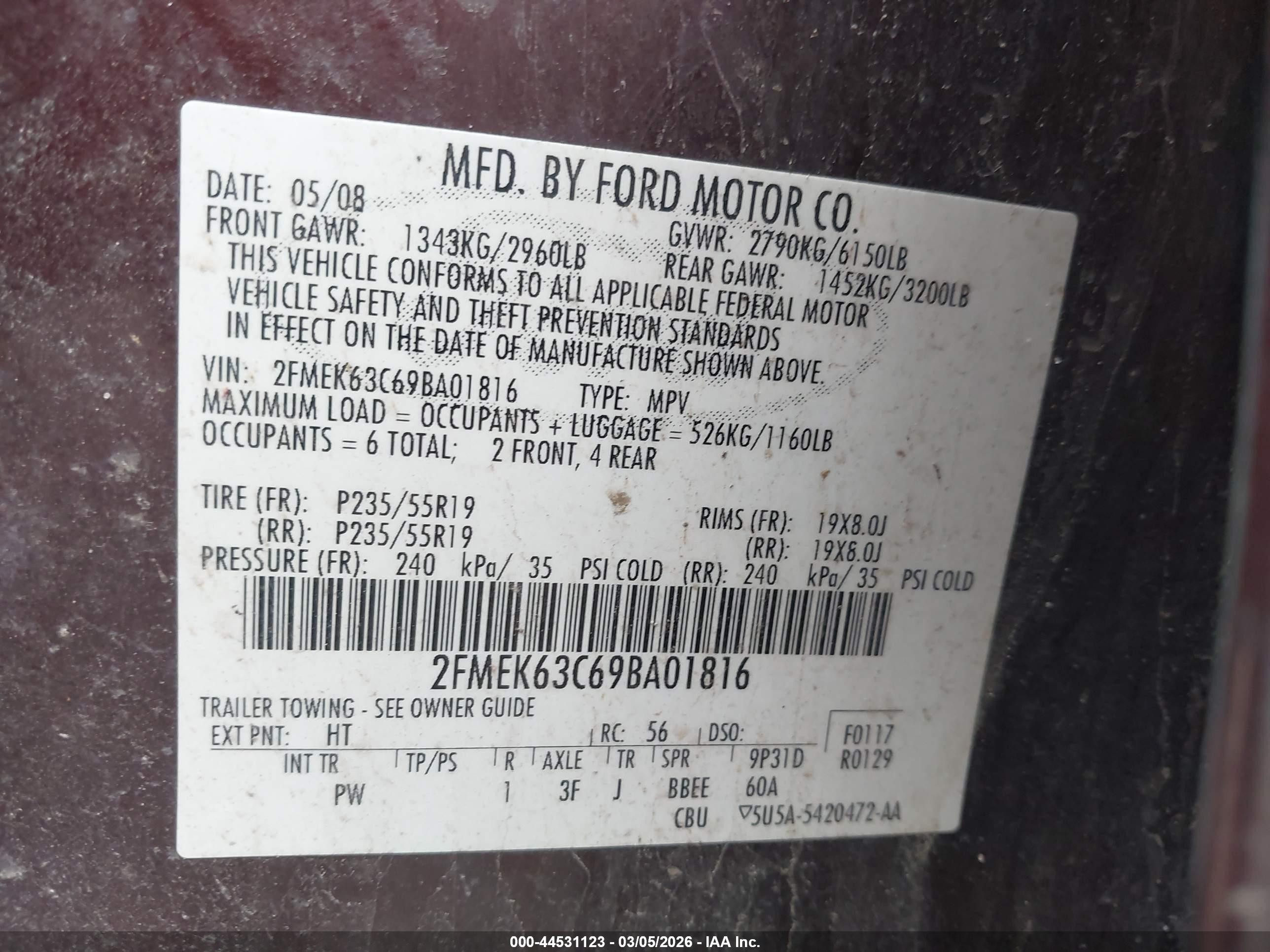 2009 Ford Flex Limited Purple vin: 2FMEK63C69BA01816