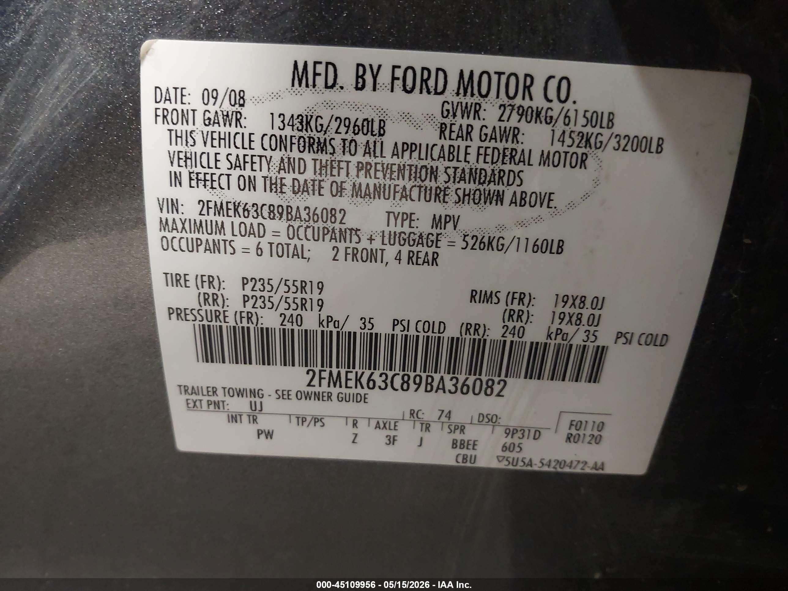 2009 Ford Flex Limited Gray vin: 2FMEK63C89BA36082