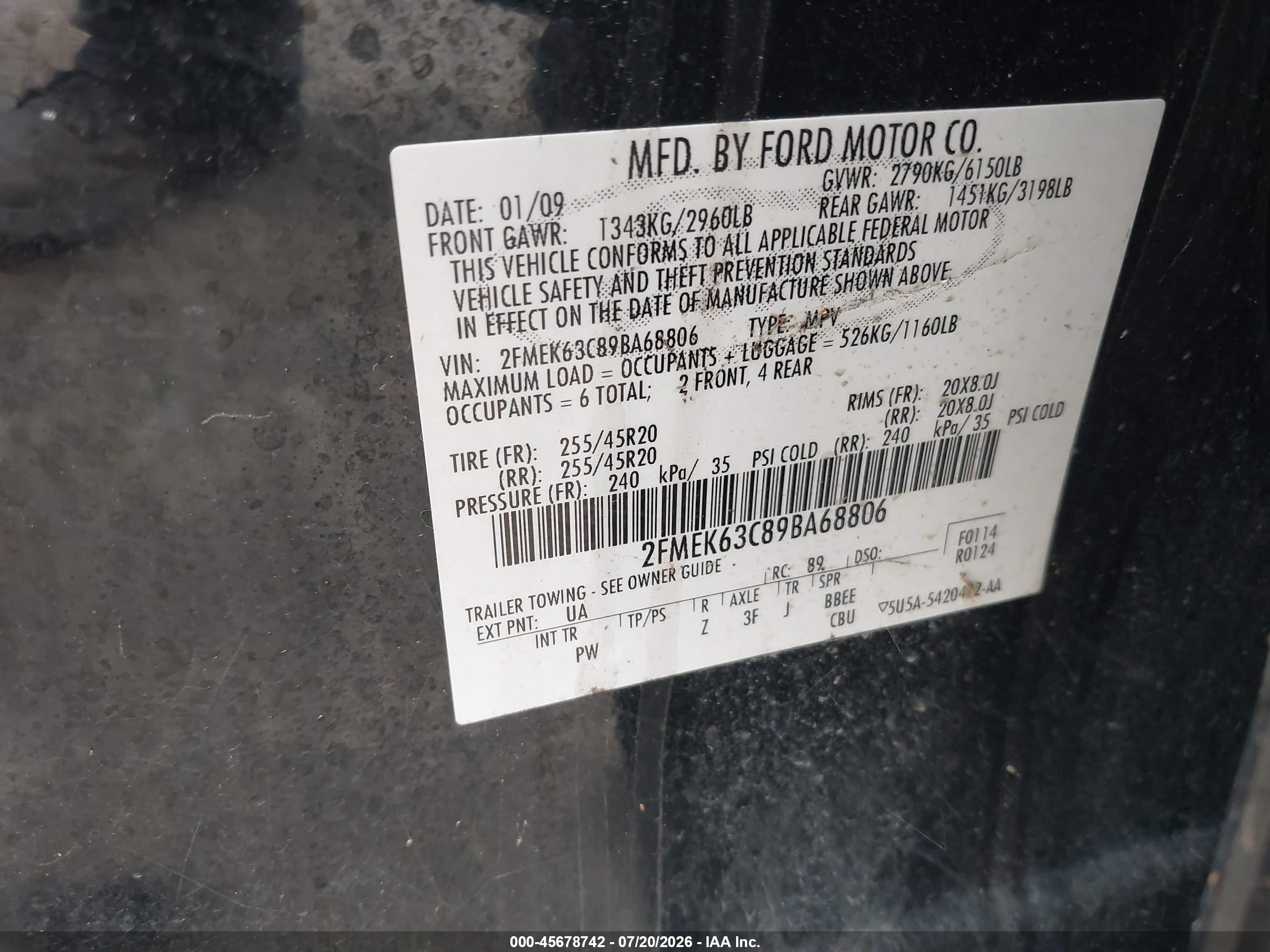 2009 Ford Flex Limited Black vin: 2FMEK63C89BA68806
