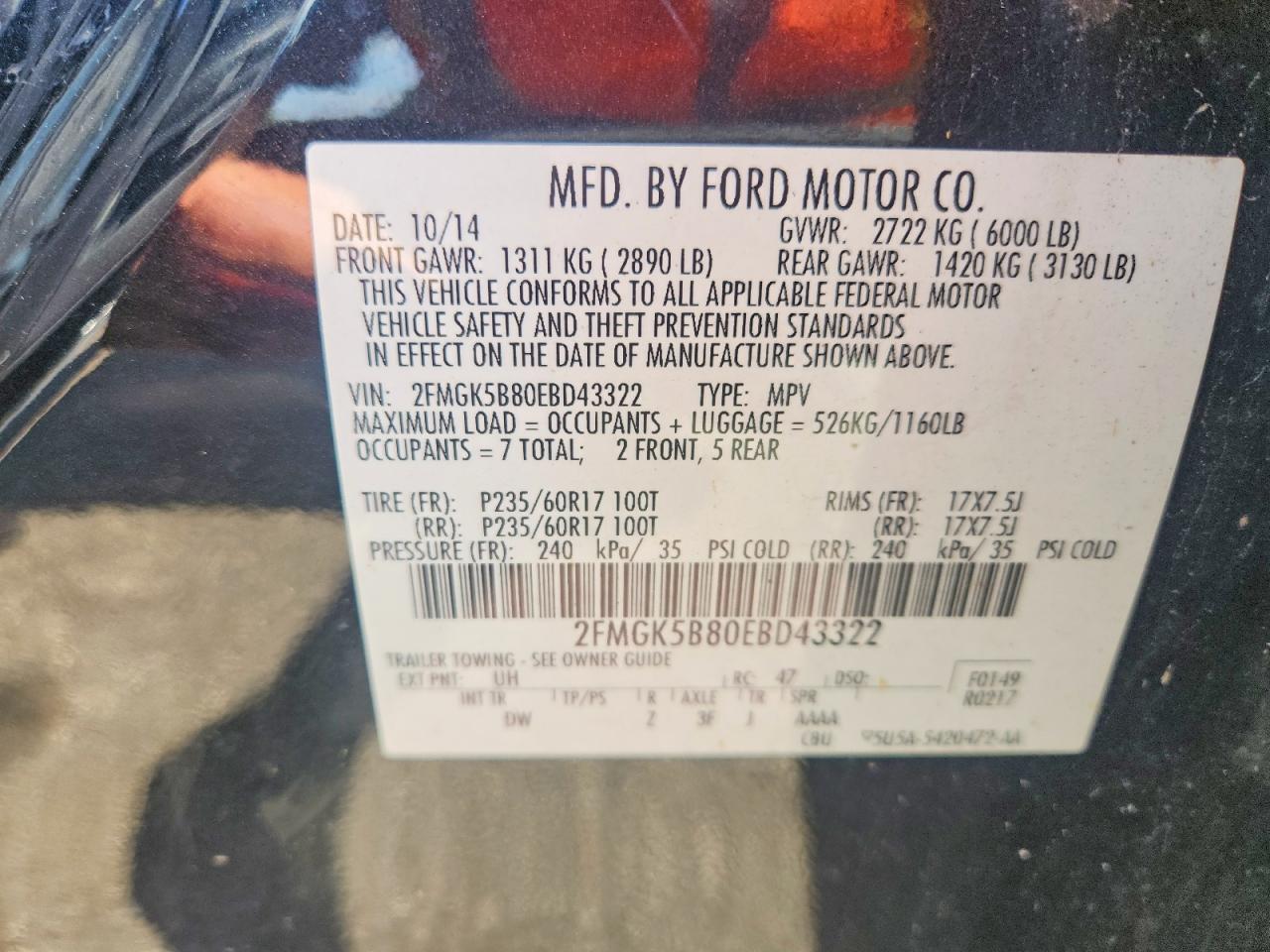 2014 Ford Flex Se Черный vin: 2FMGK5B80EBD43322