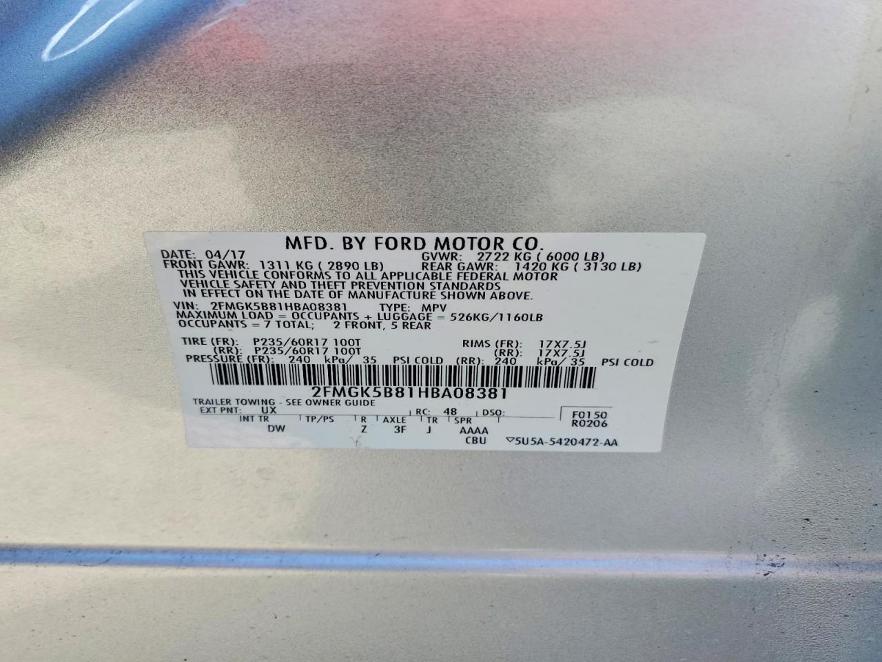 2017 Ford Flex Se Silver vin: 2FMGK5B81HBA08381