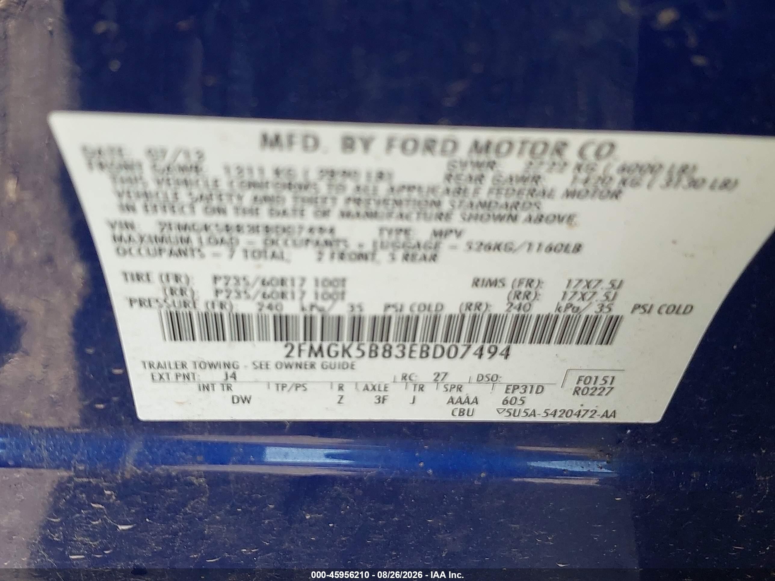 2014 Ford Flex Se Blue vin: 2FMGK5B83EBD07494