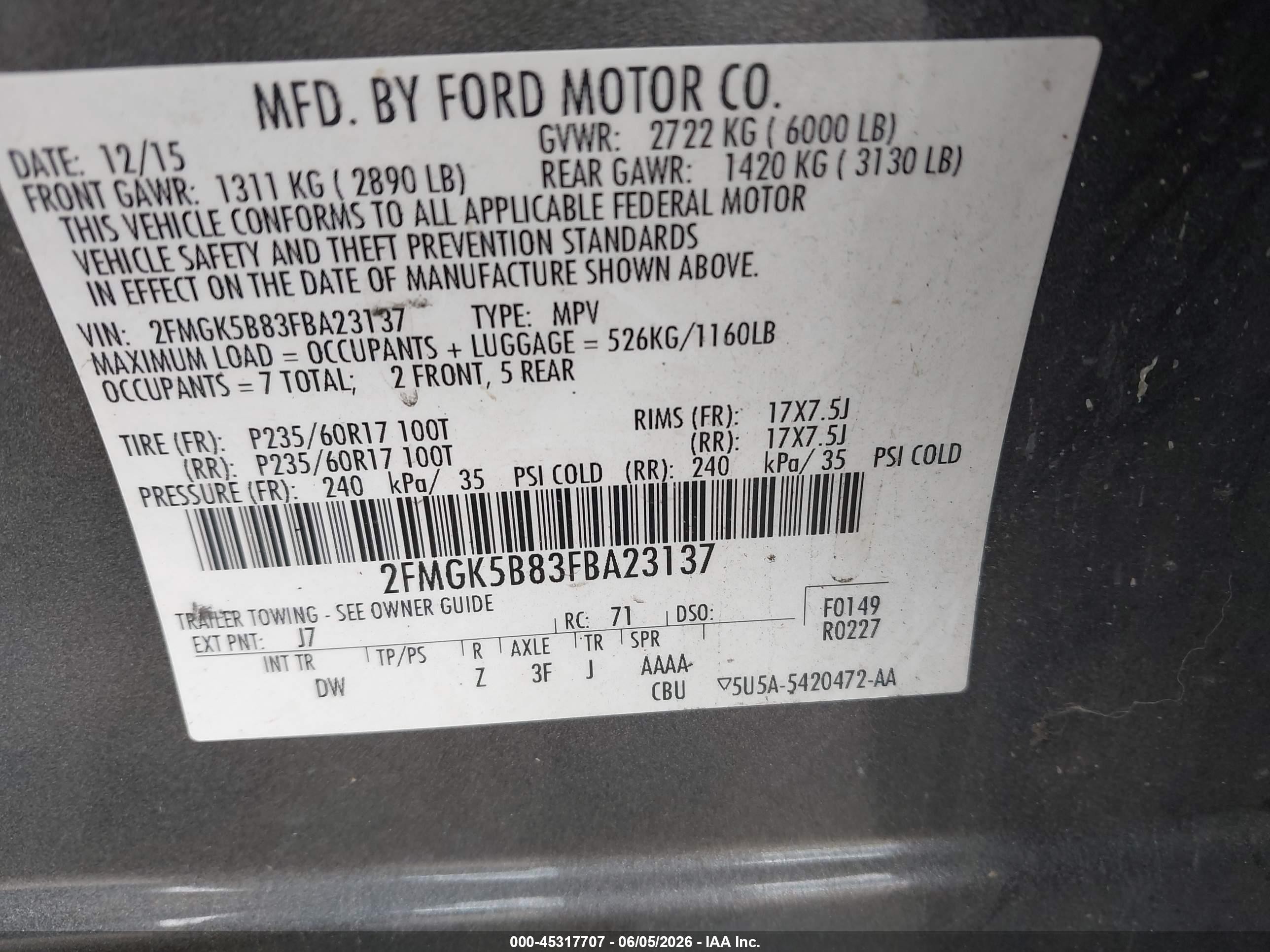 2015 Ford Flex Se Gray vin: 2FMGK5B83FBA23137