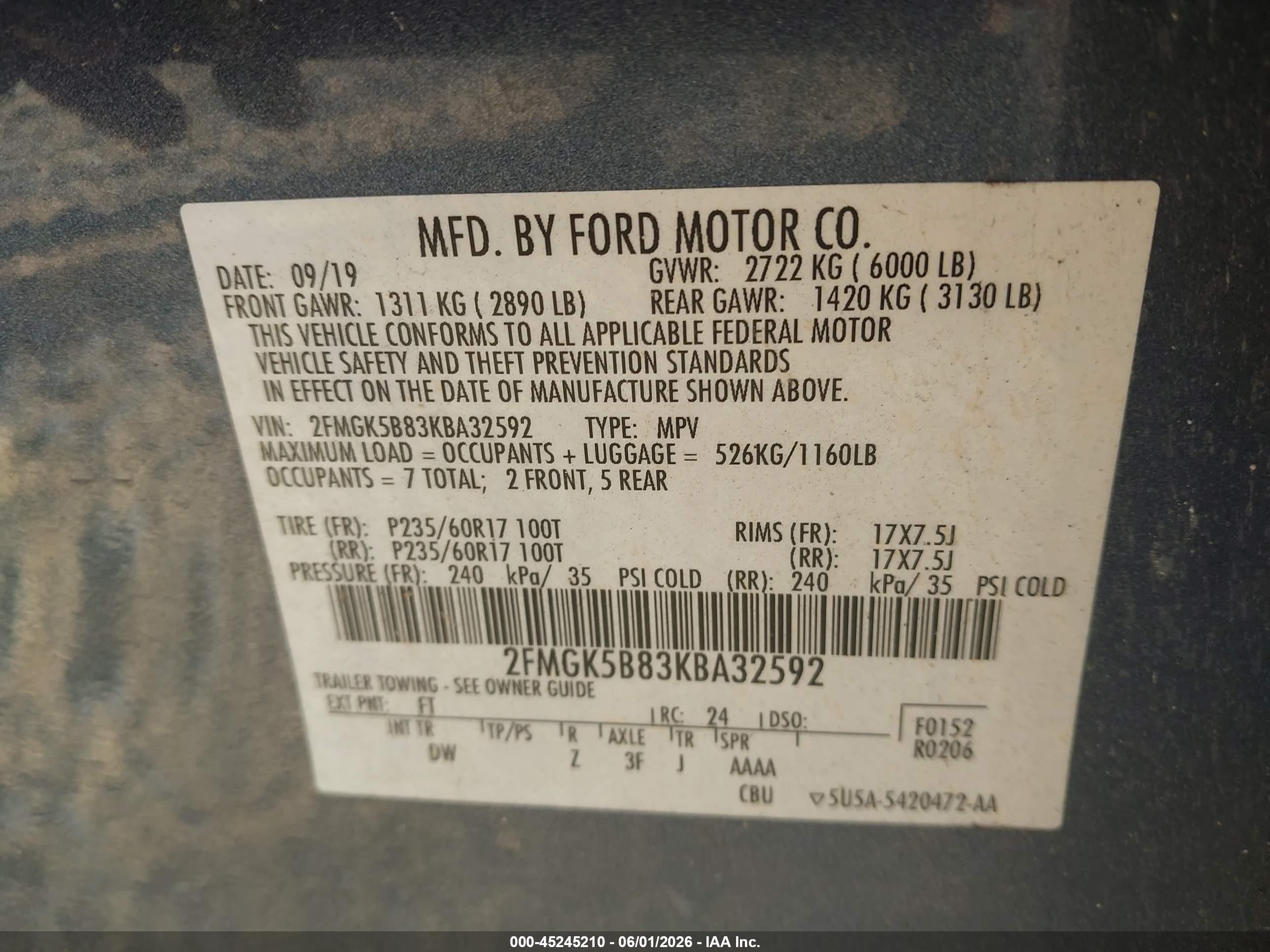 2019 Ford Flex Se Blue vin: 2FMGK5B83KBA32592