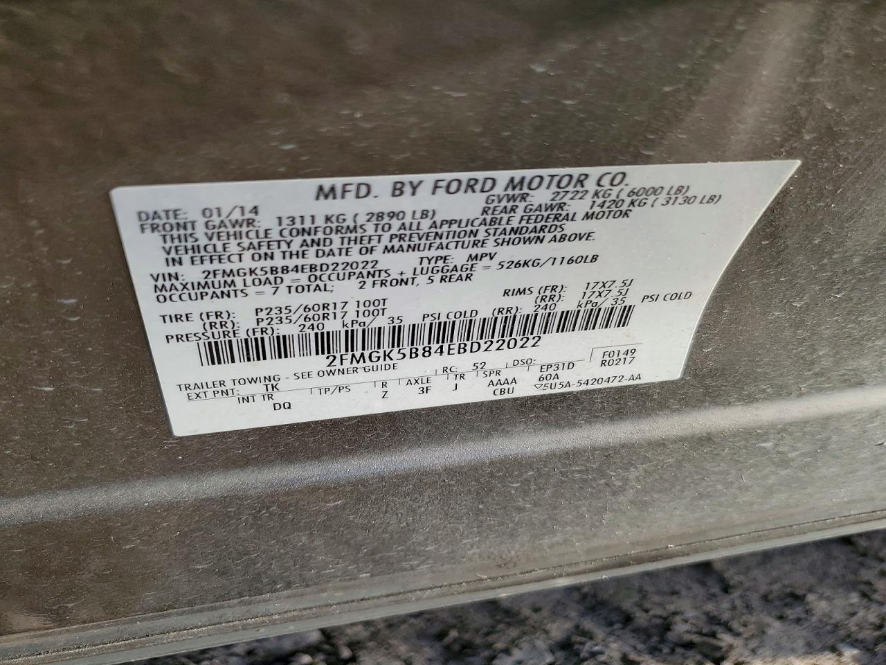 2014 Ford Flex Se Gray vin: 2FMGK5B84EBD22022