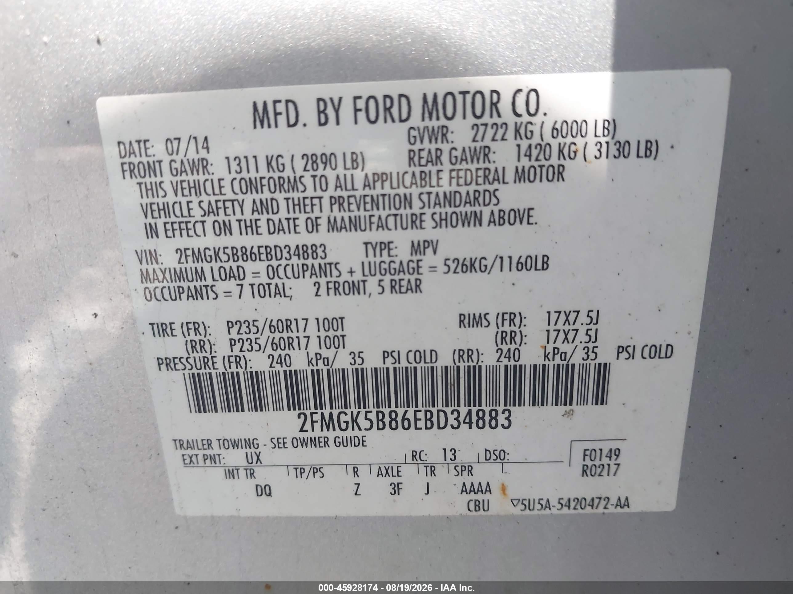 2014 Ford Flex Se Silver vin: 2FMGK5B86EBD34883