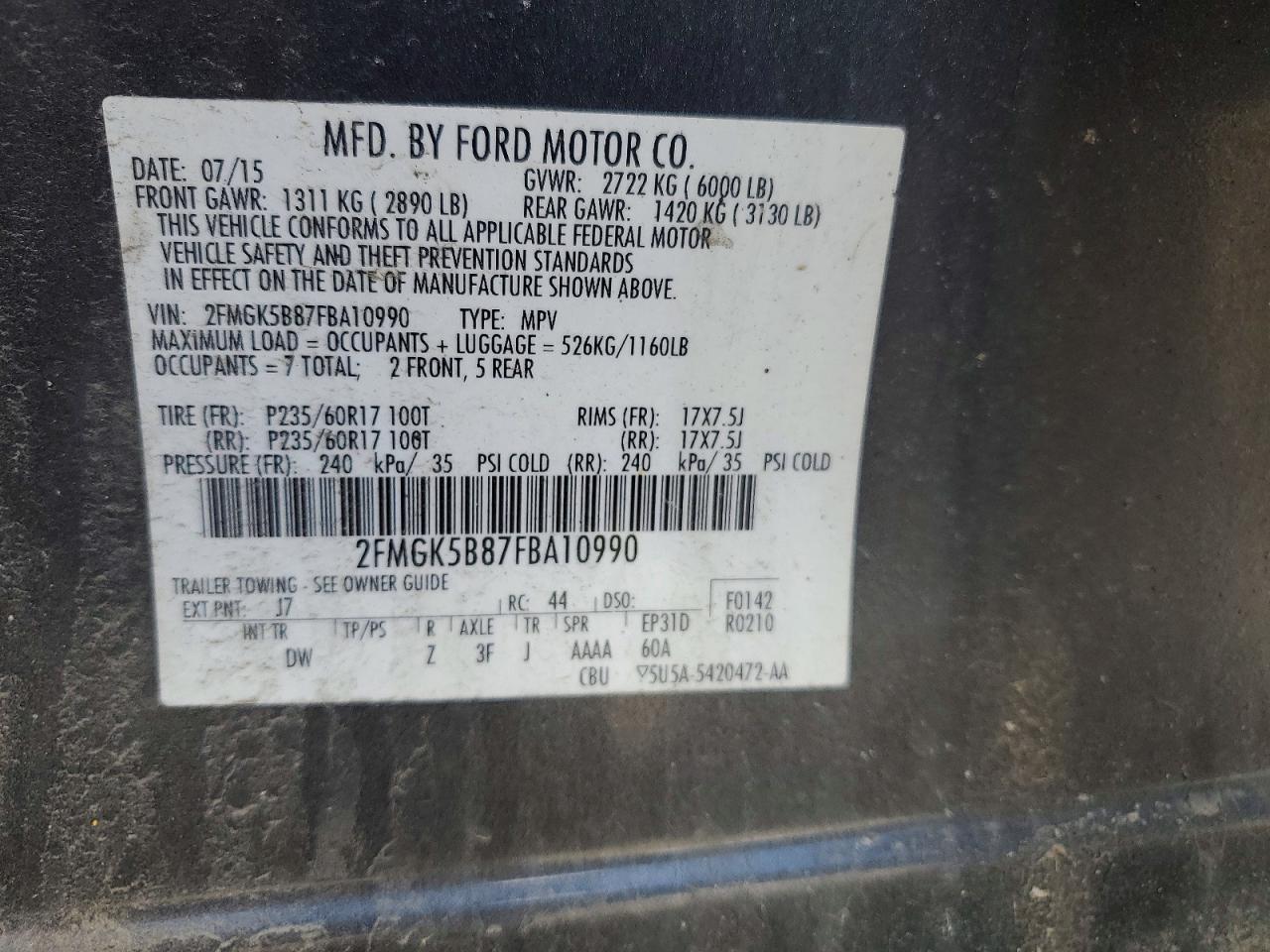 2015 Ford Flex Se Gray vin: 2FMGK5B87FBA10990