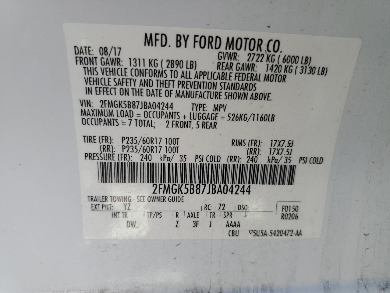 2018 Ford Flex Se White vin: 2FMGK5B87JBA04244
