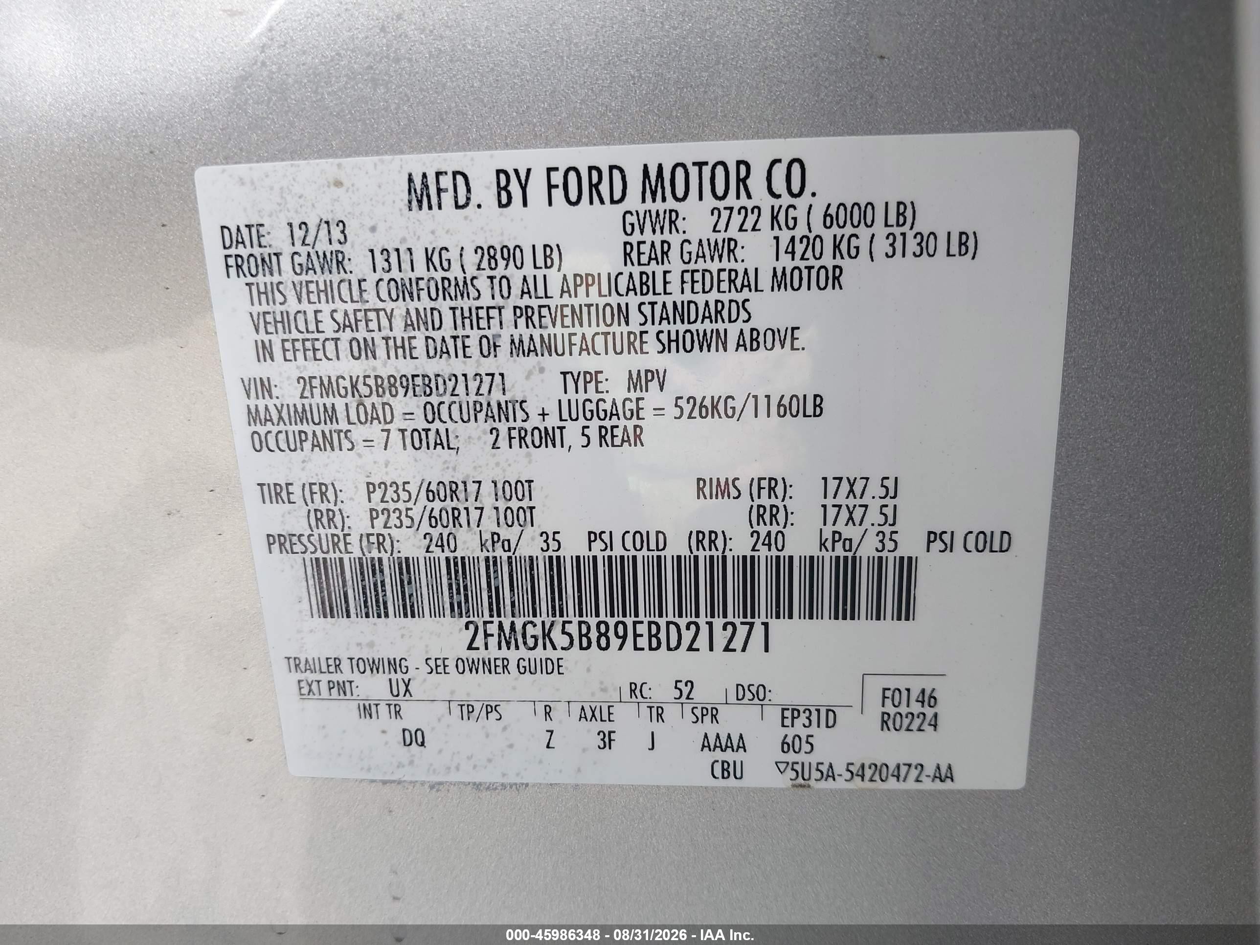 2014 Ford Flex Se Silver vin: 2FMGK5B89EBD21271