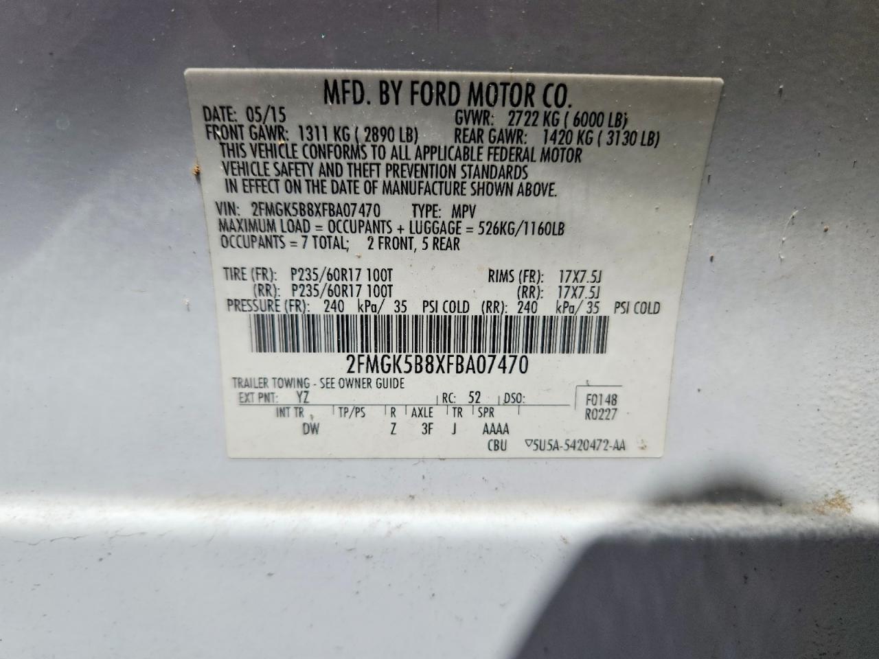 2015 Ford Flex Se White vin: 2FMGK5B8XFBA07470