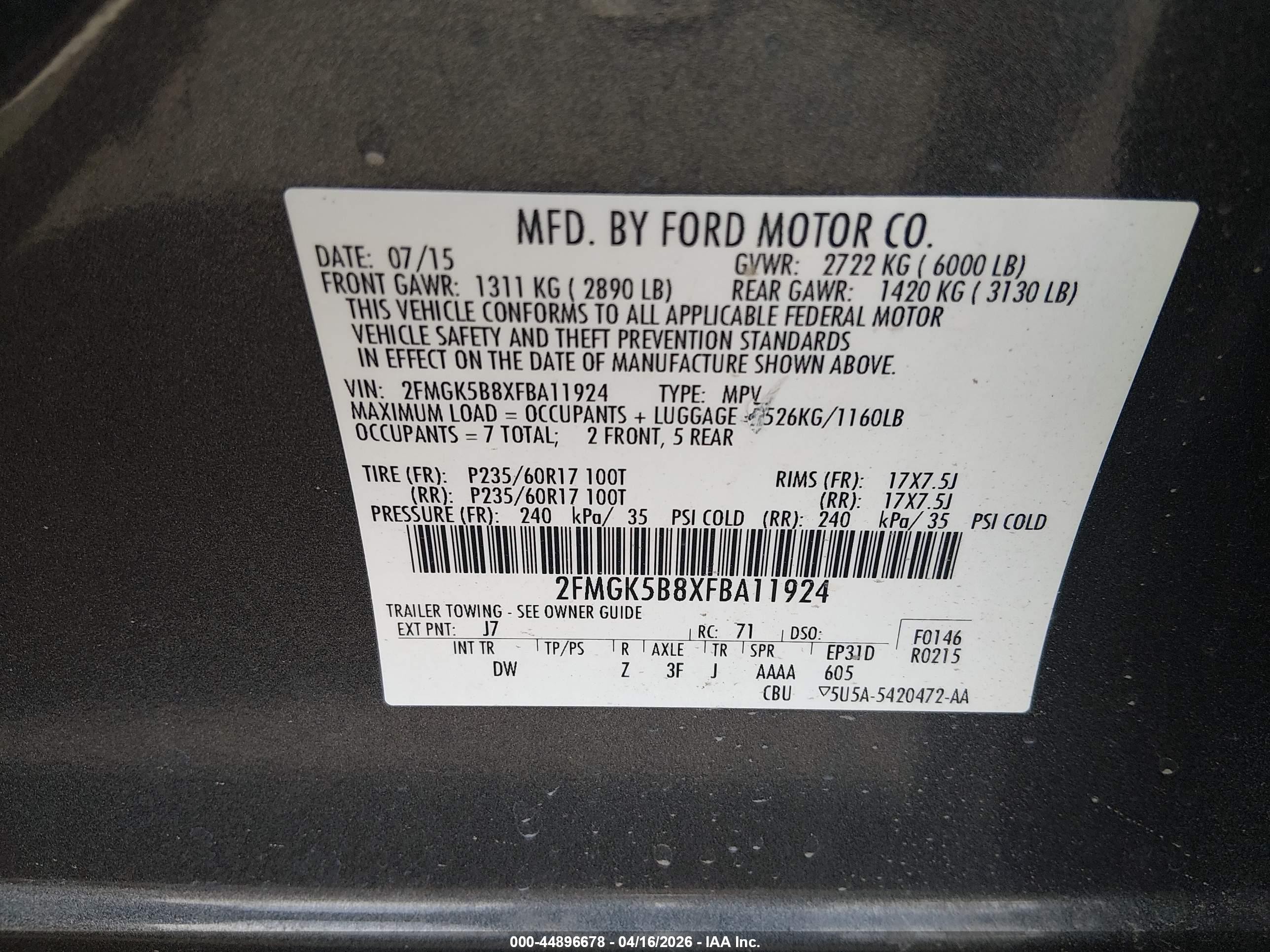 2015 Ford Flex Se Gray vin: 2FMGK5B8XFBA11924