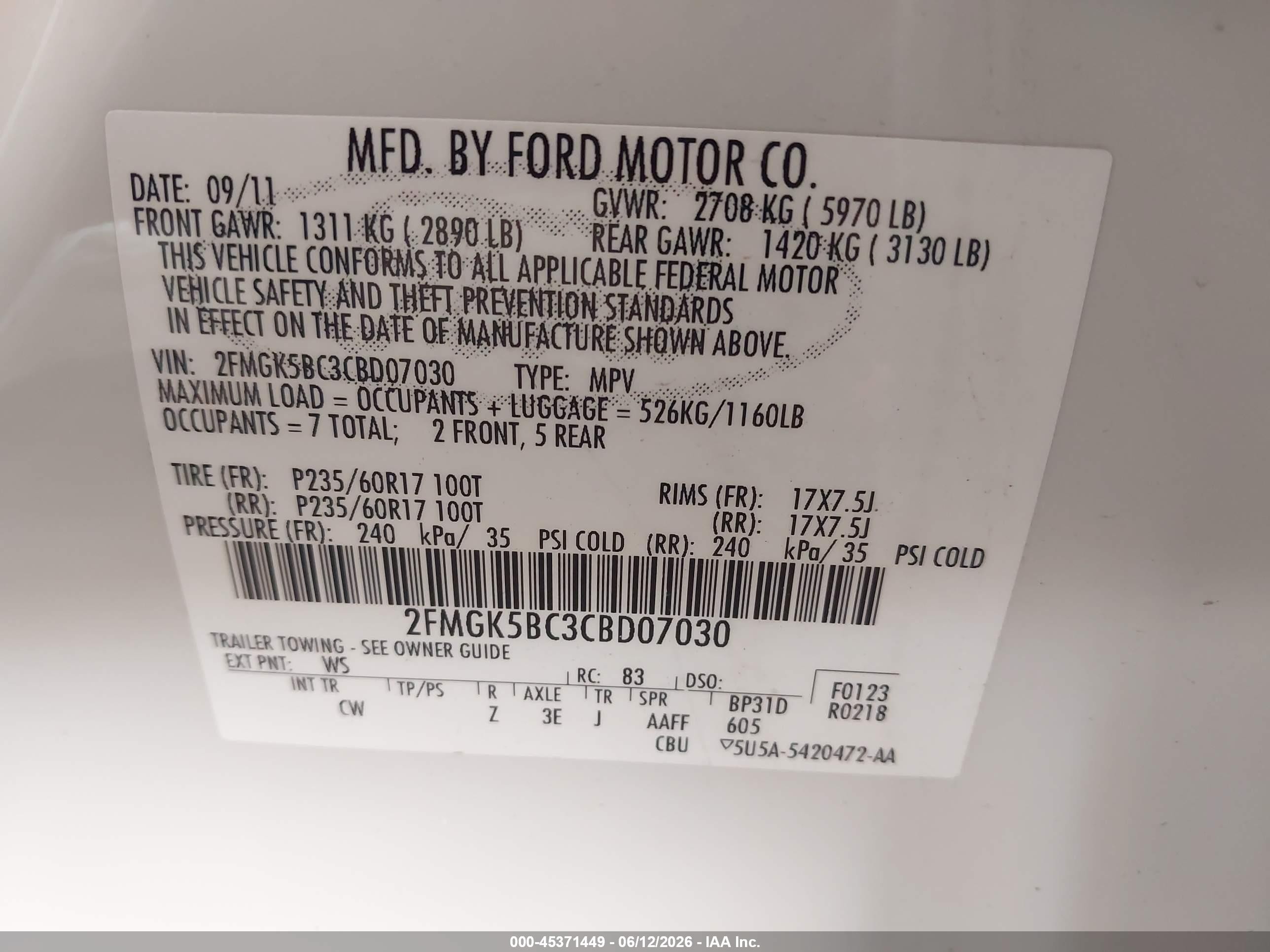 2012 Ford Flex Se White vin: 2FMGK5BC3CBD07030