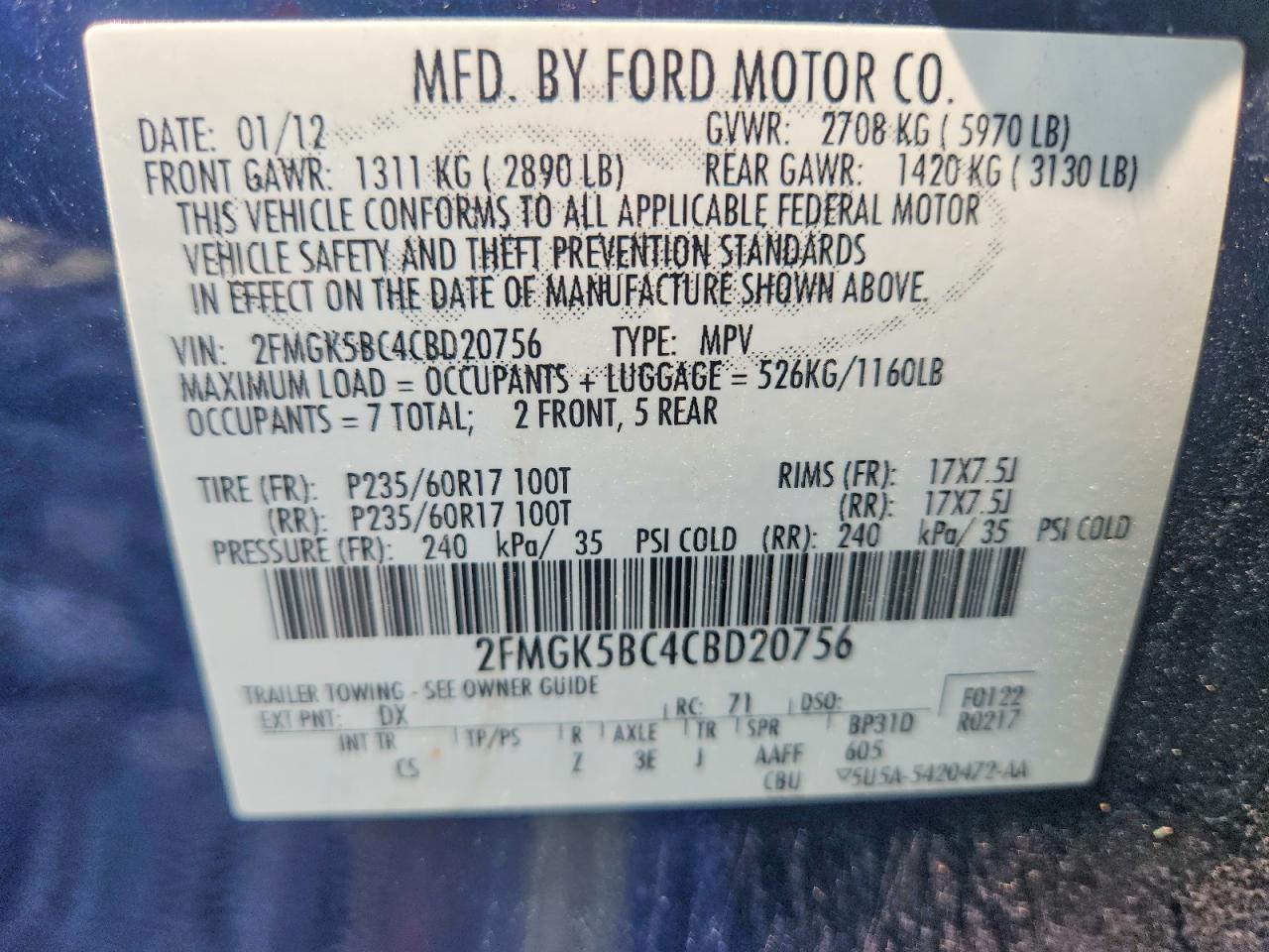 2012 Ford Flex Se Blue vin: 2FMGK5BC4CBD20756