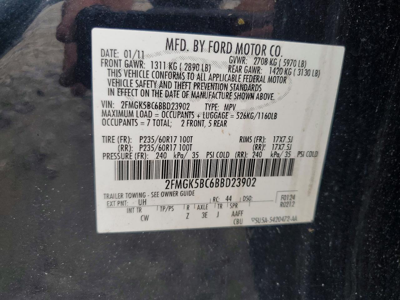 2011 Ford Flex Se Black vin: 2FMGK5BC6BBD23902