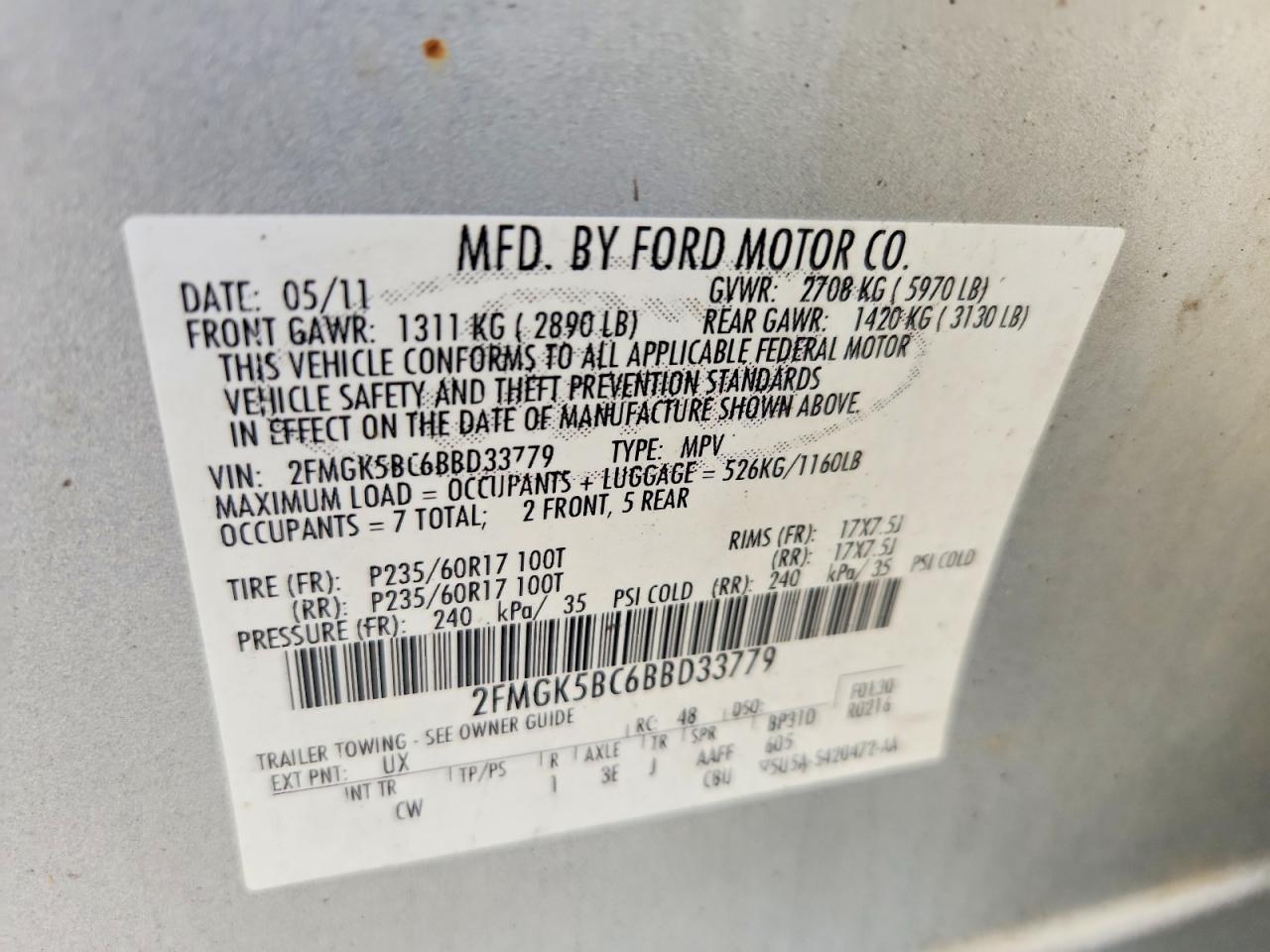 2011 Ford Flex Se Silver vin: 2FMGK5BC6BBD33779