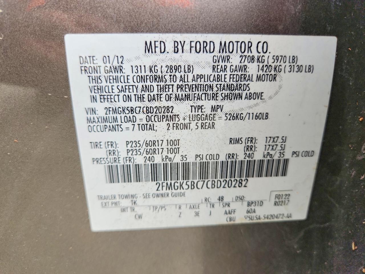 2012 Ford Flex Se Tan vin: 2FMGK5BC7CBD20282