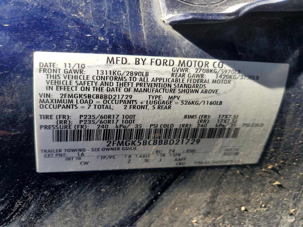 2011 Ford Flex Se Blue vin: 2FMGK5BC8BBD21729