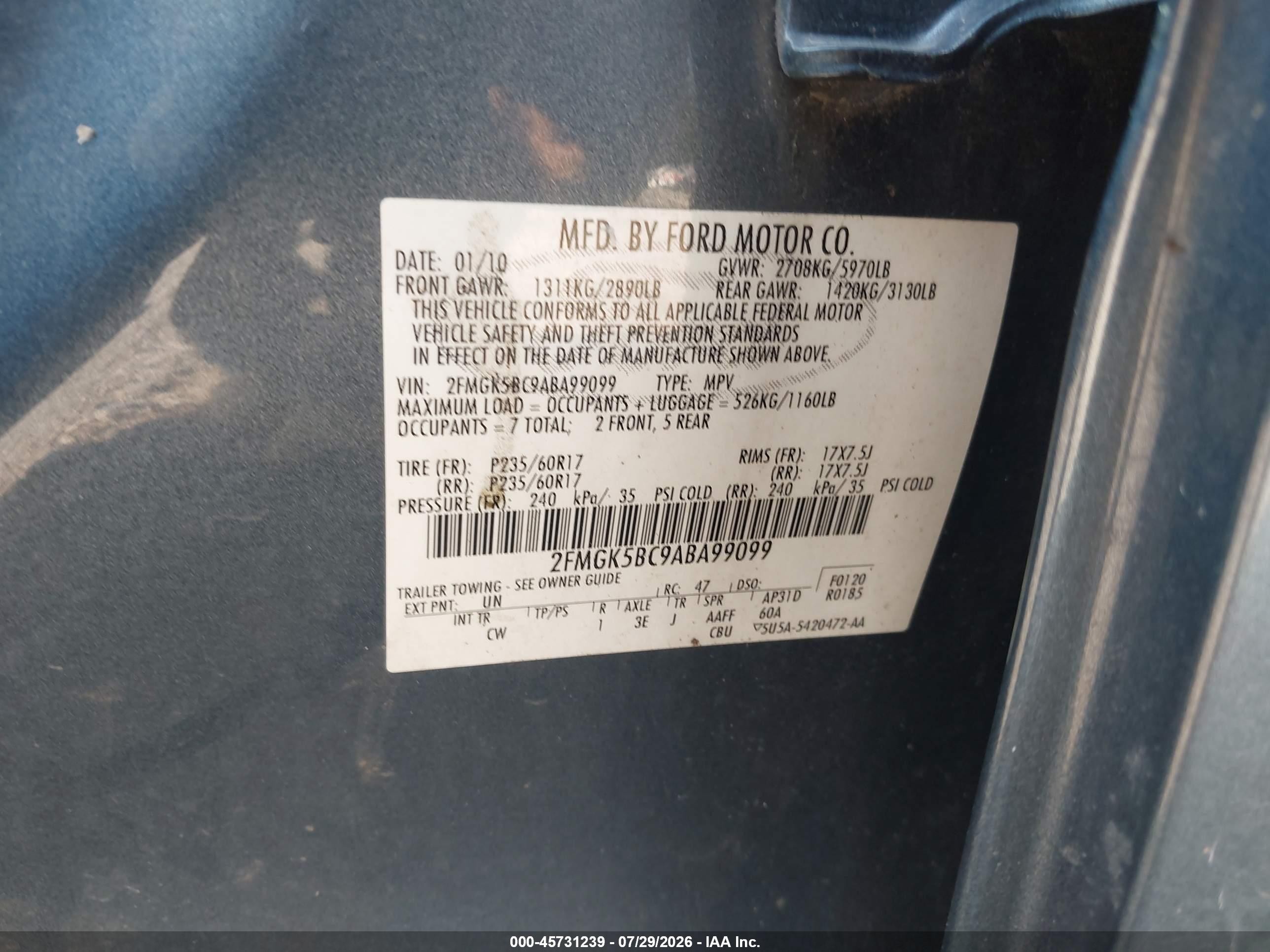 2010 Ford Flex Se Blue vin: 2FMGK5BC9ABA99099
