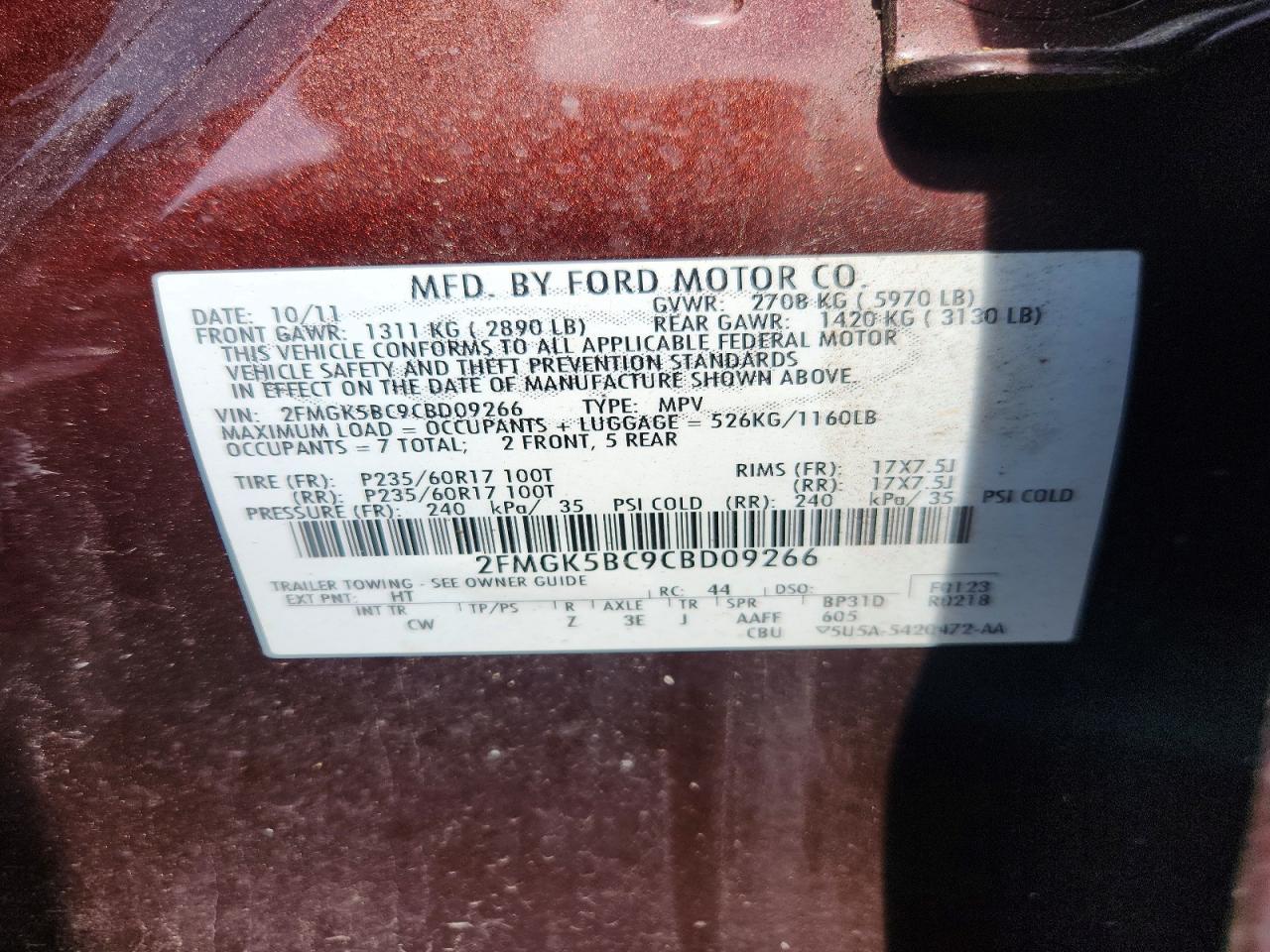 2012 Ford Flex Se Maroon vin: 2FMGK5BC9CBD09266
