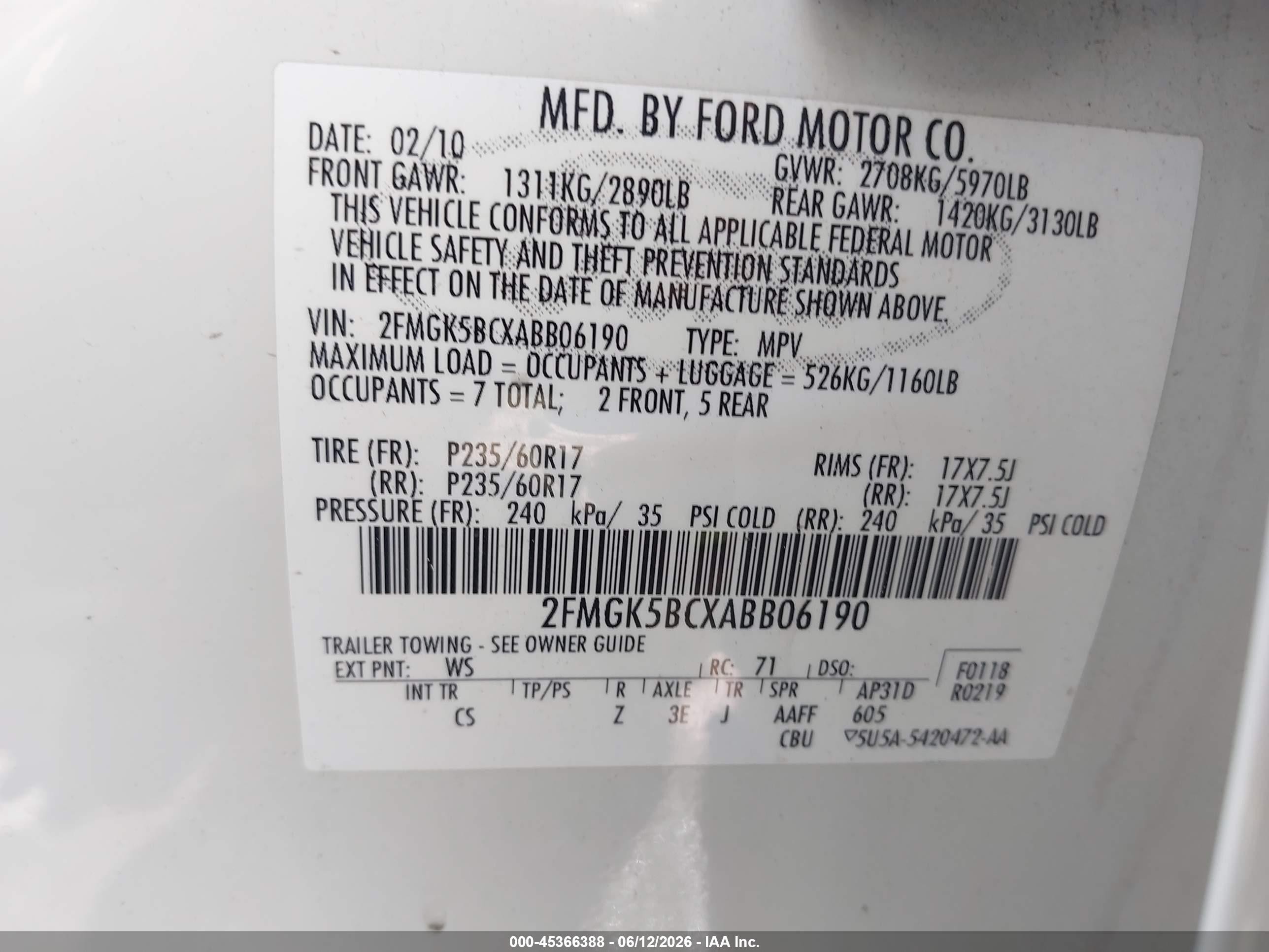 2010 Ford Flex Se White vin: 2FMGK5BCXABB06190